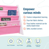 Vegan Leather Original Sling Bookshelf - White Wood w/ Light Pink and Dark Pink