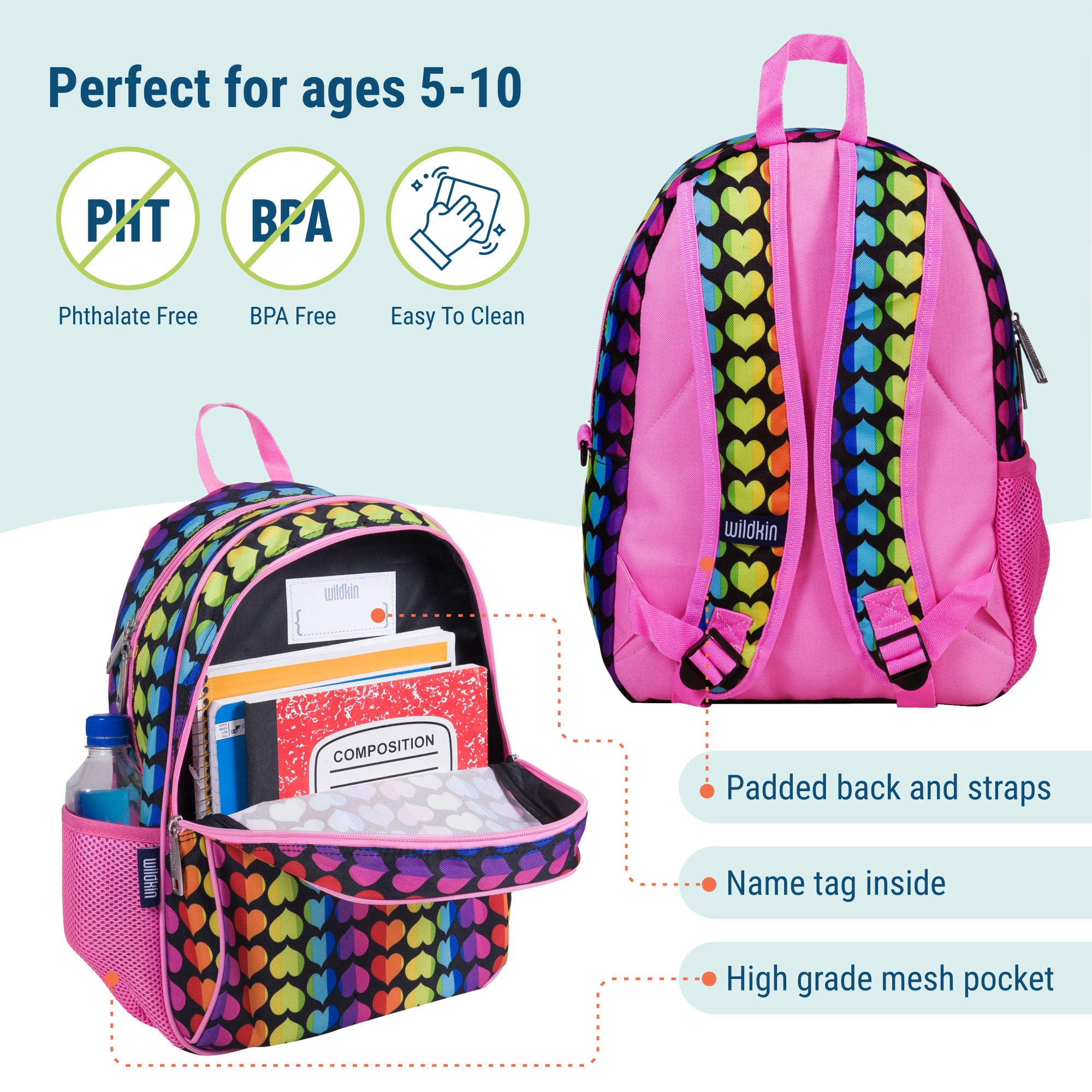 Rainbow Hearts 15 Inch Backpack