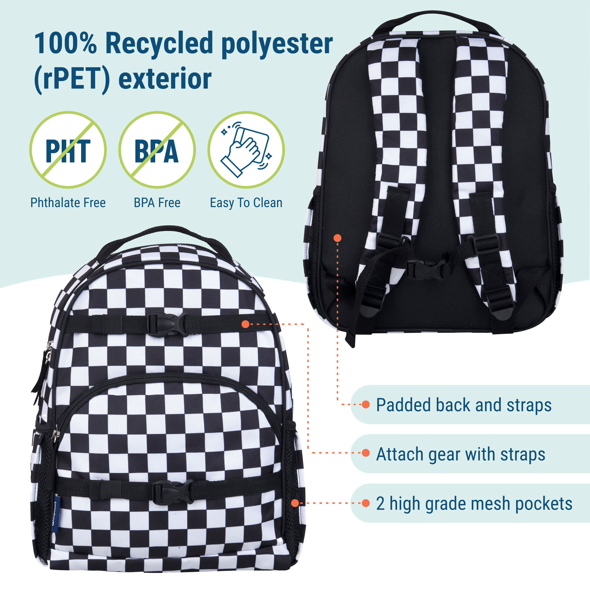 Black and White Checkered ECO rPET Next Gen Backpack - 15 Inch / 12L