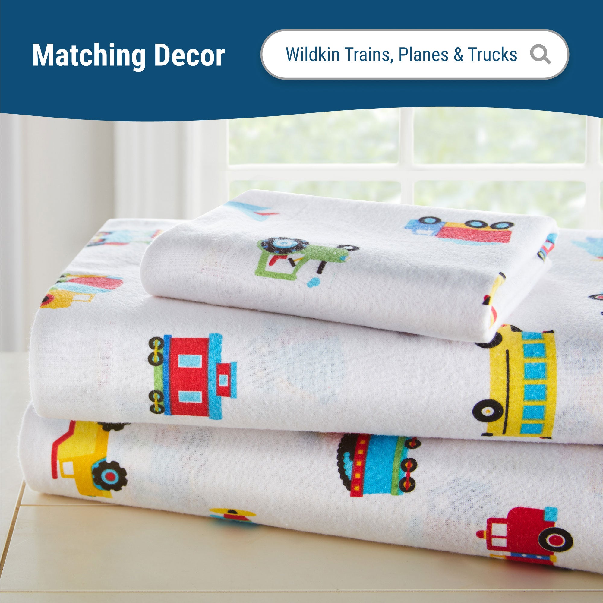 Trains, Planes & Trucks 100% Cotton Flannel Pillowcase
