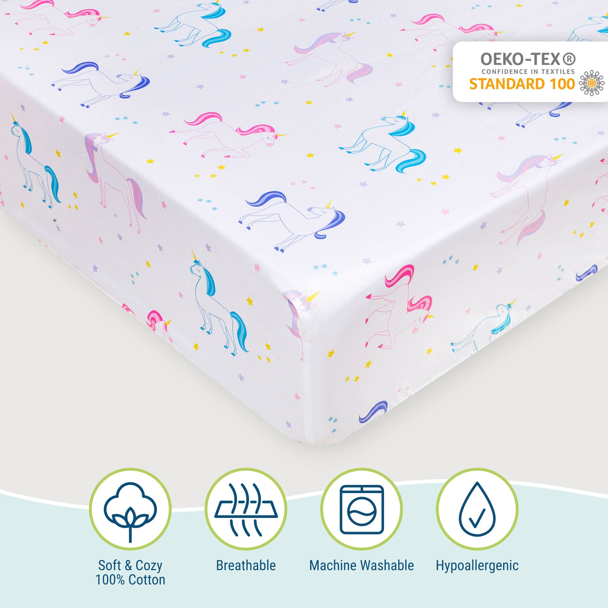 Unicorn 100% Cotton Percale Sheet Set