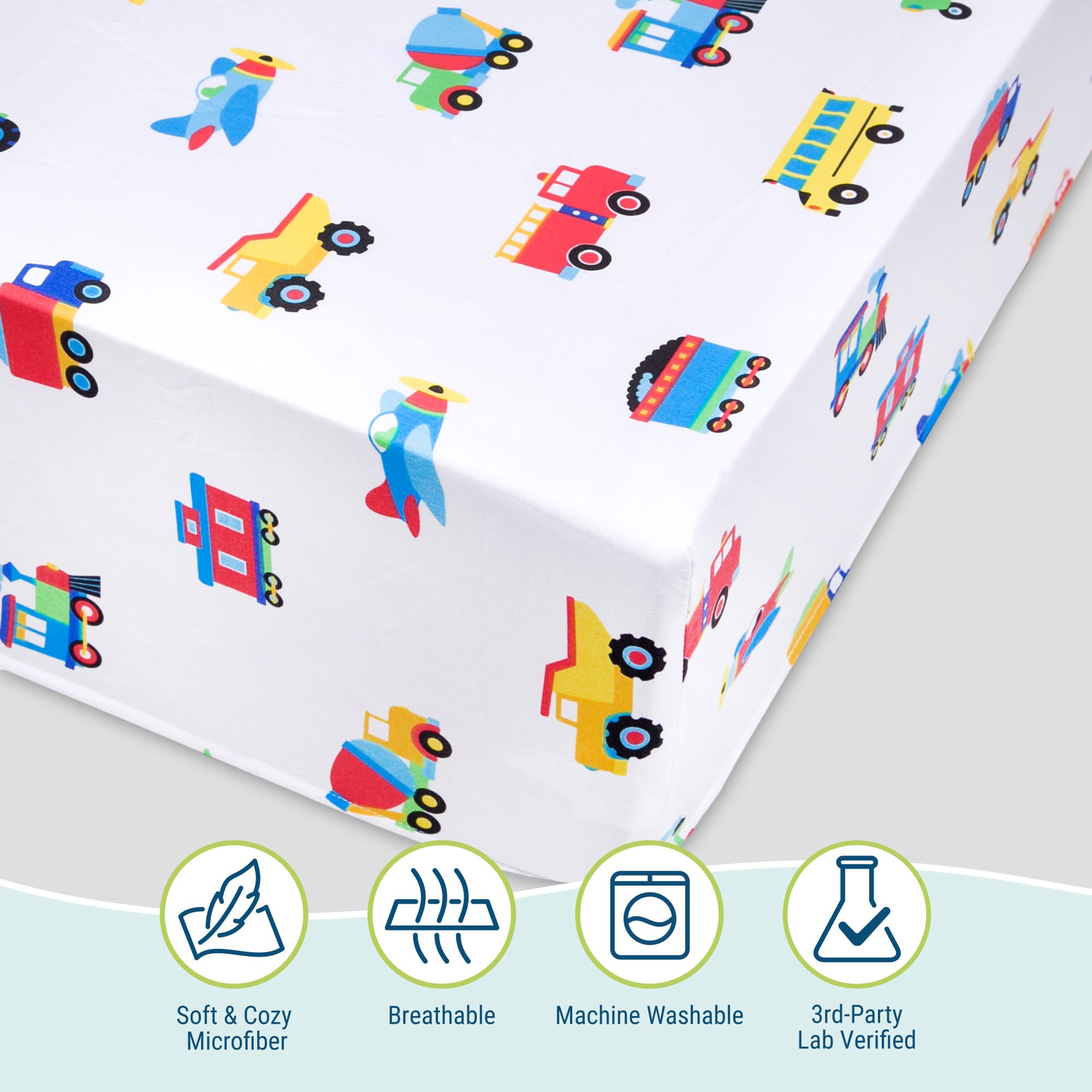 Trains, Planes & Trucks Microfiber Fitted Crib Sheet