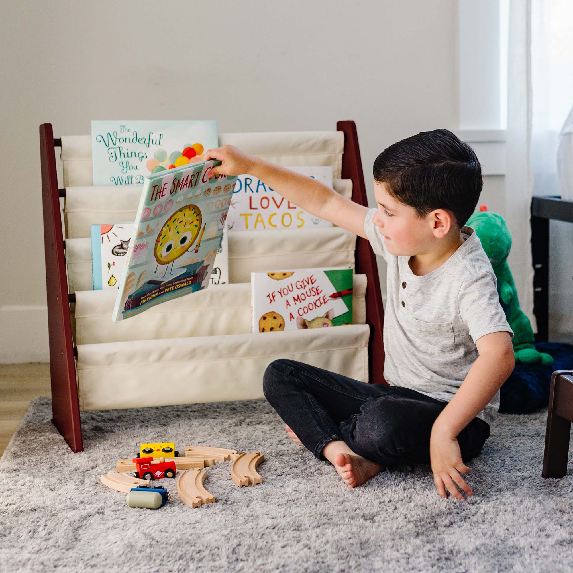 Sling Bookshelf - Cherry w/ Tan