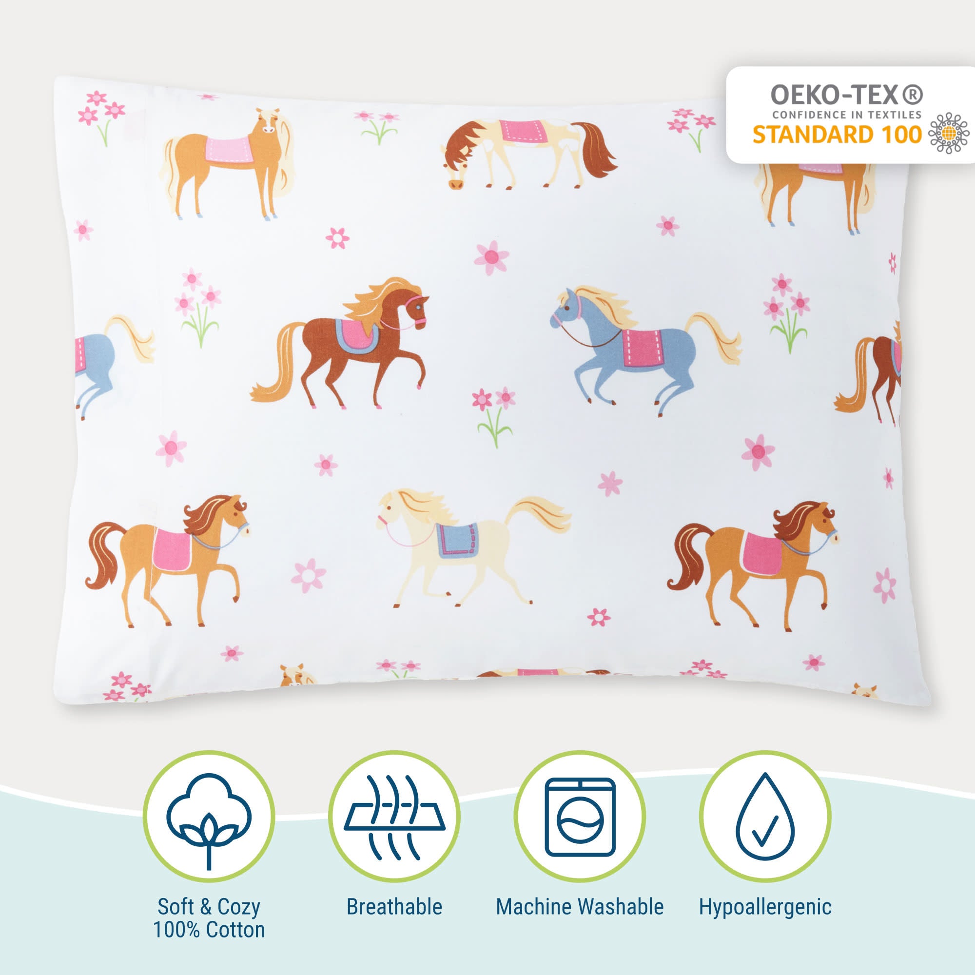 Horses 100% Cotton Pillowcase - Standard