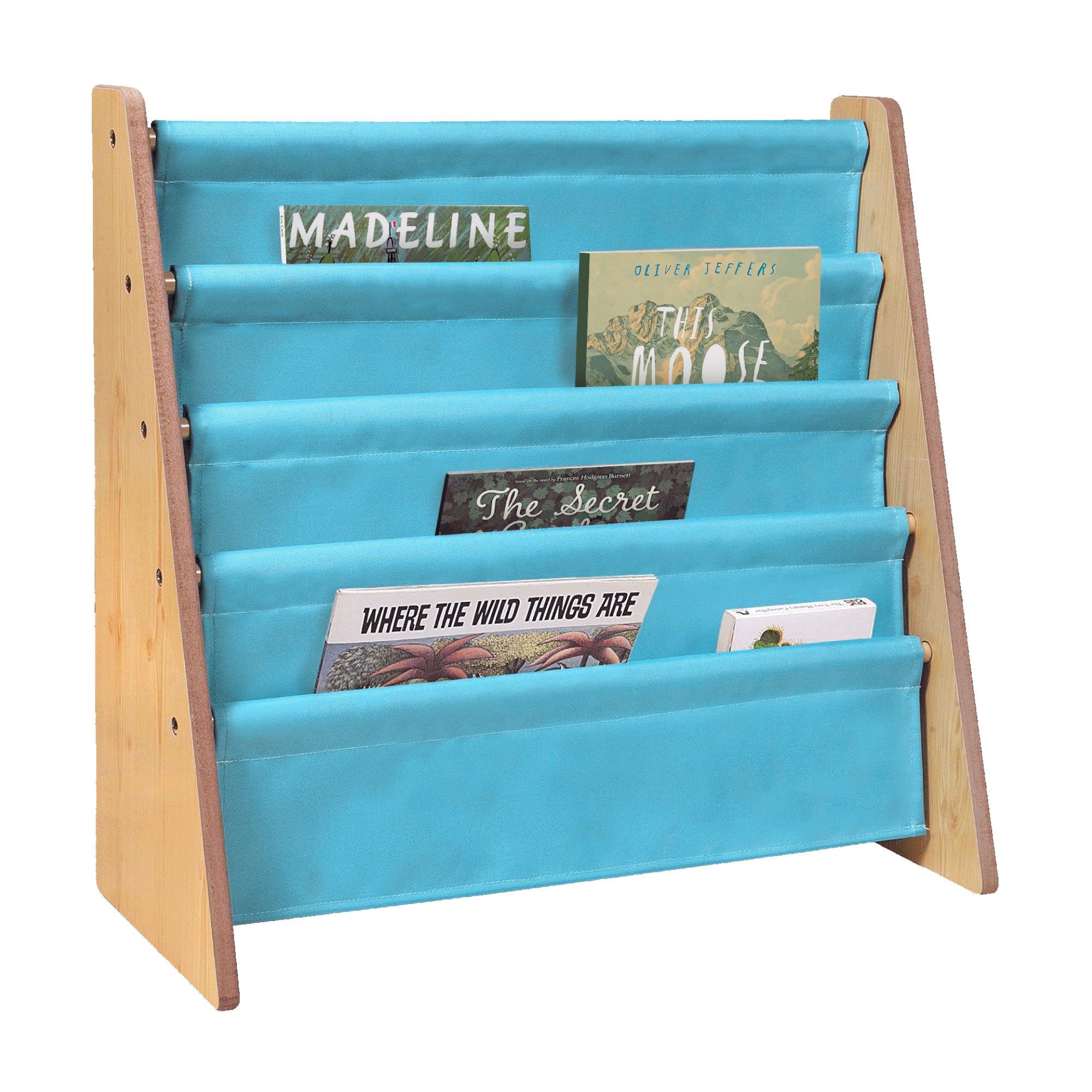 Premium Sling Bookshelf - Natural w/ Aqua