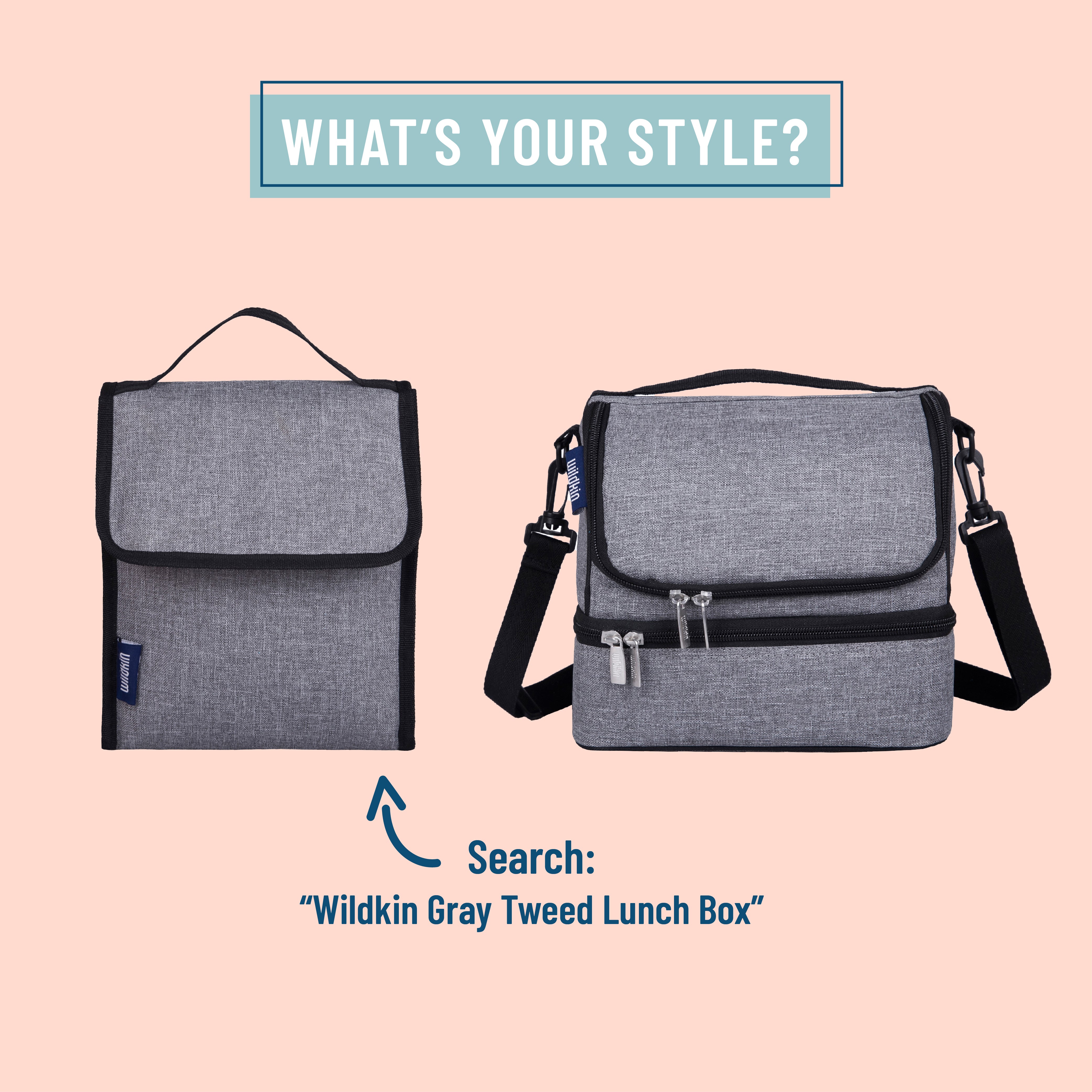 Gray Tweed Two Compartment Lunch Bag