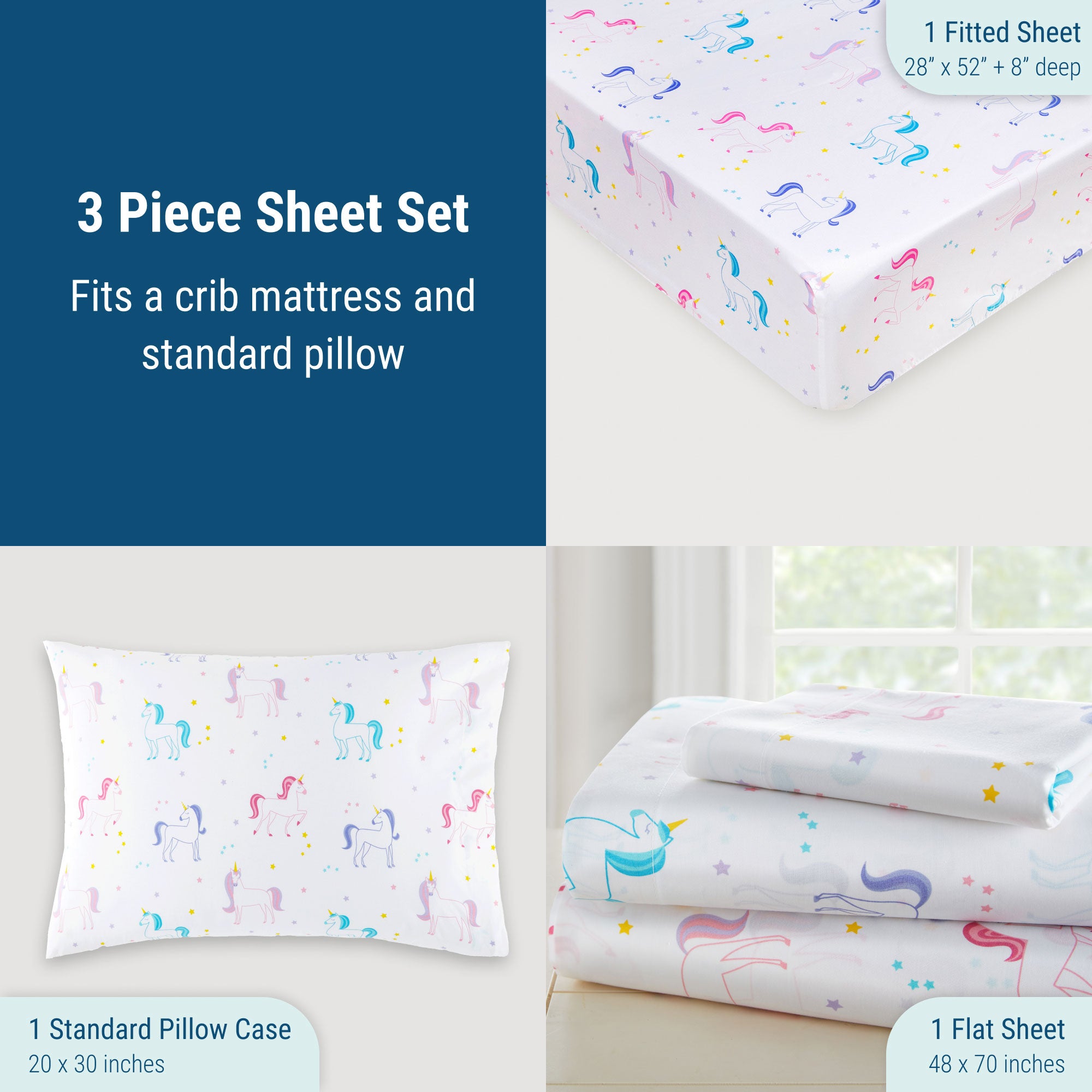 Unicorn 100% Cotton Percale Sheet Set
