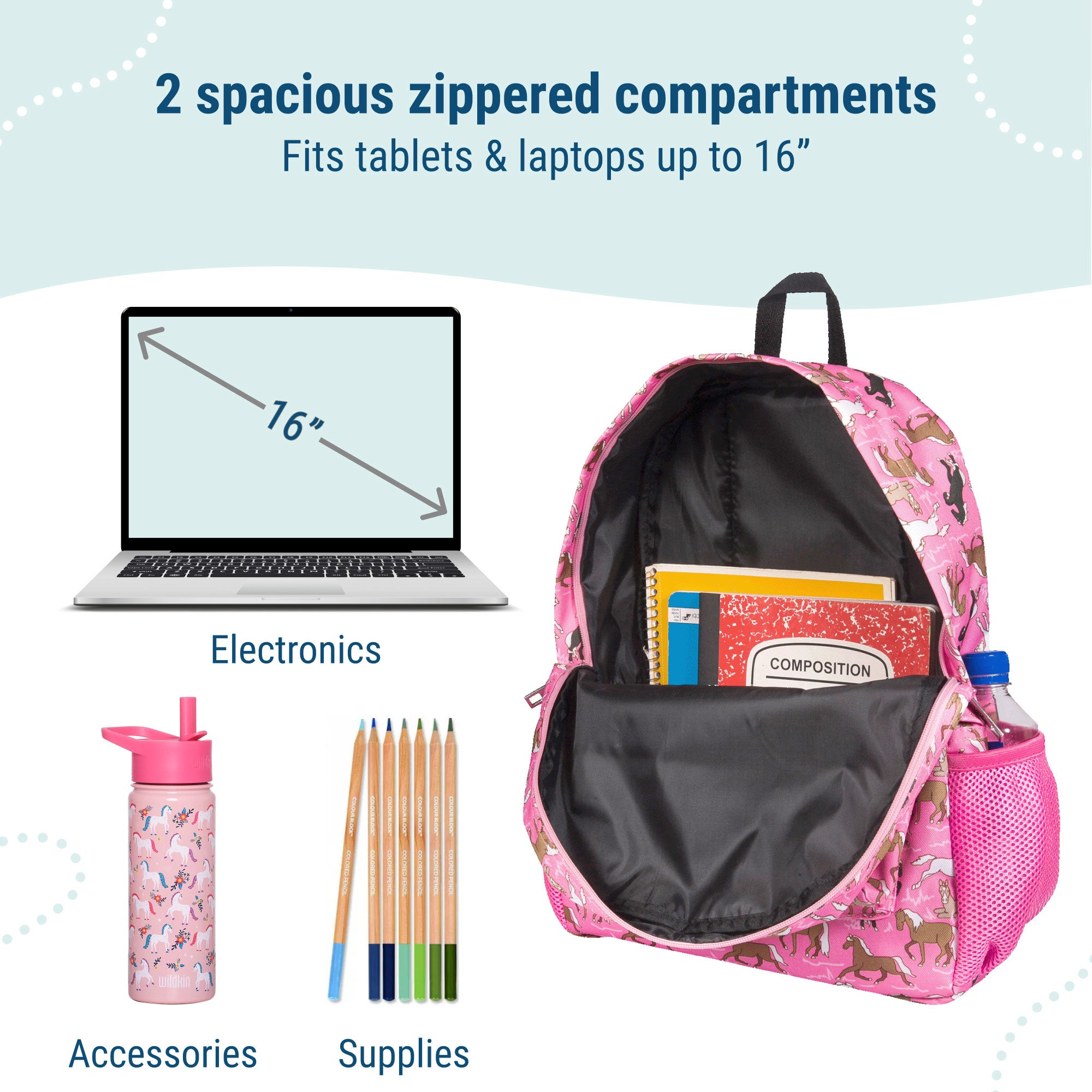 Horses in Pink 16 Inch Backpack