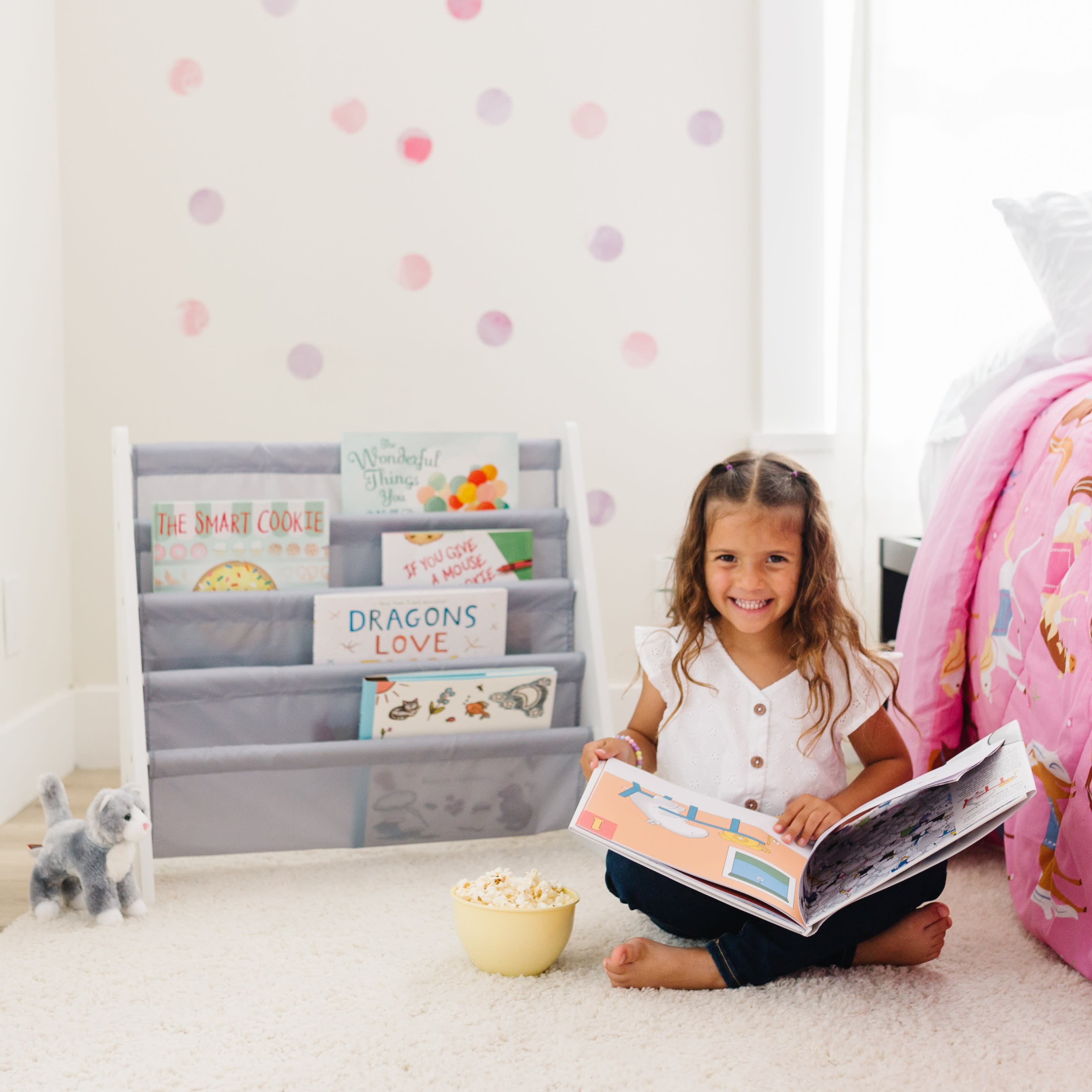 Premium Sling Bookshelf - White w/ Gray