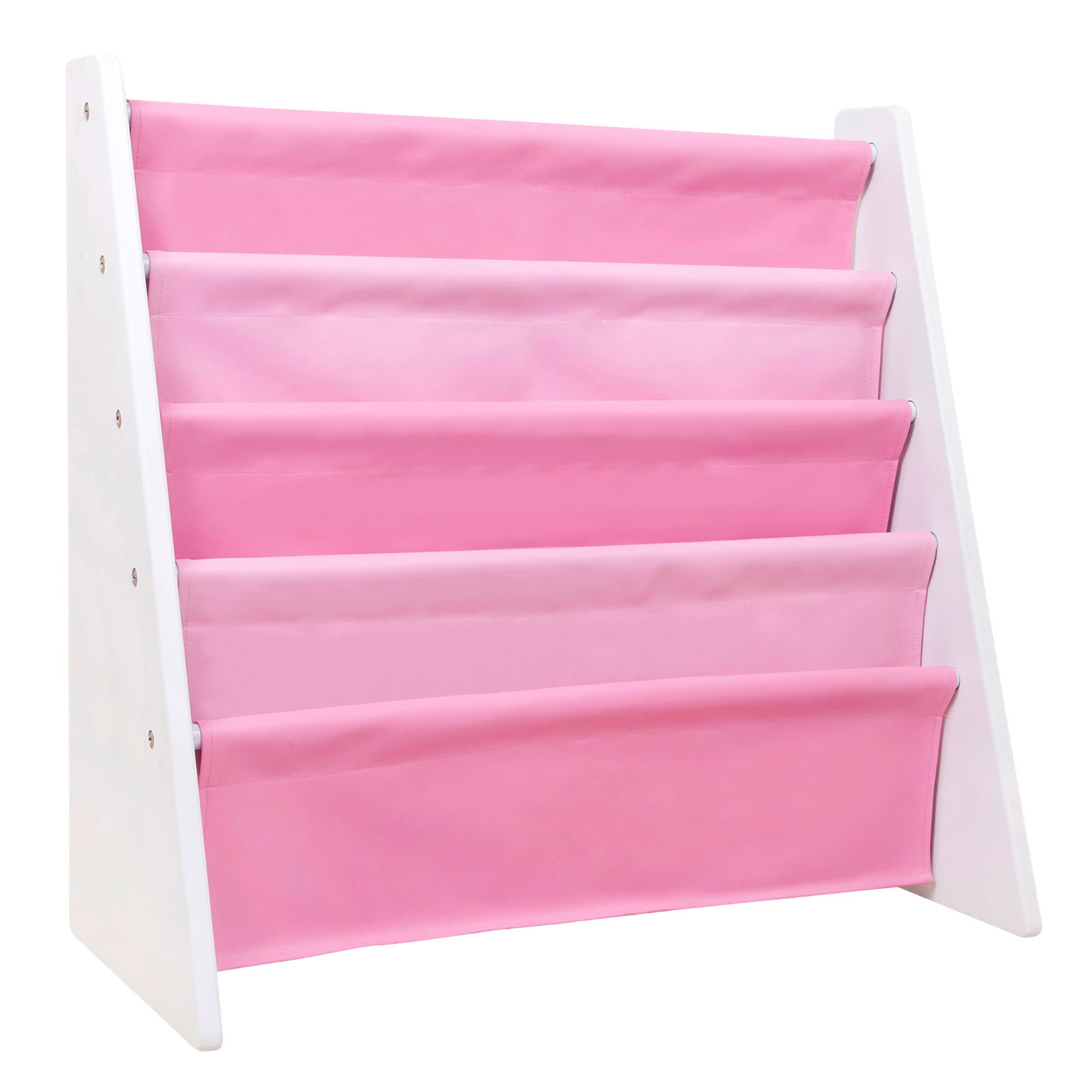 Vegan Leather Original Sling Bookshelf - White Wood w/ Light Pink and Dark Pink