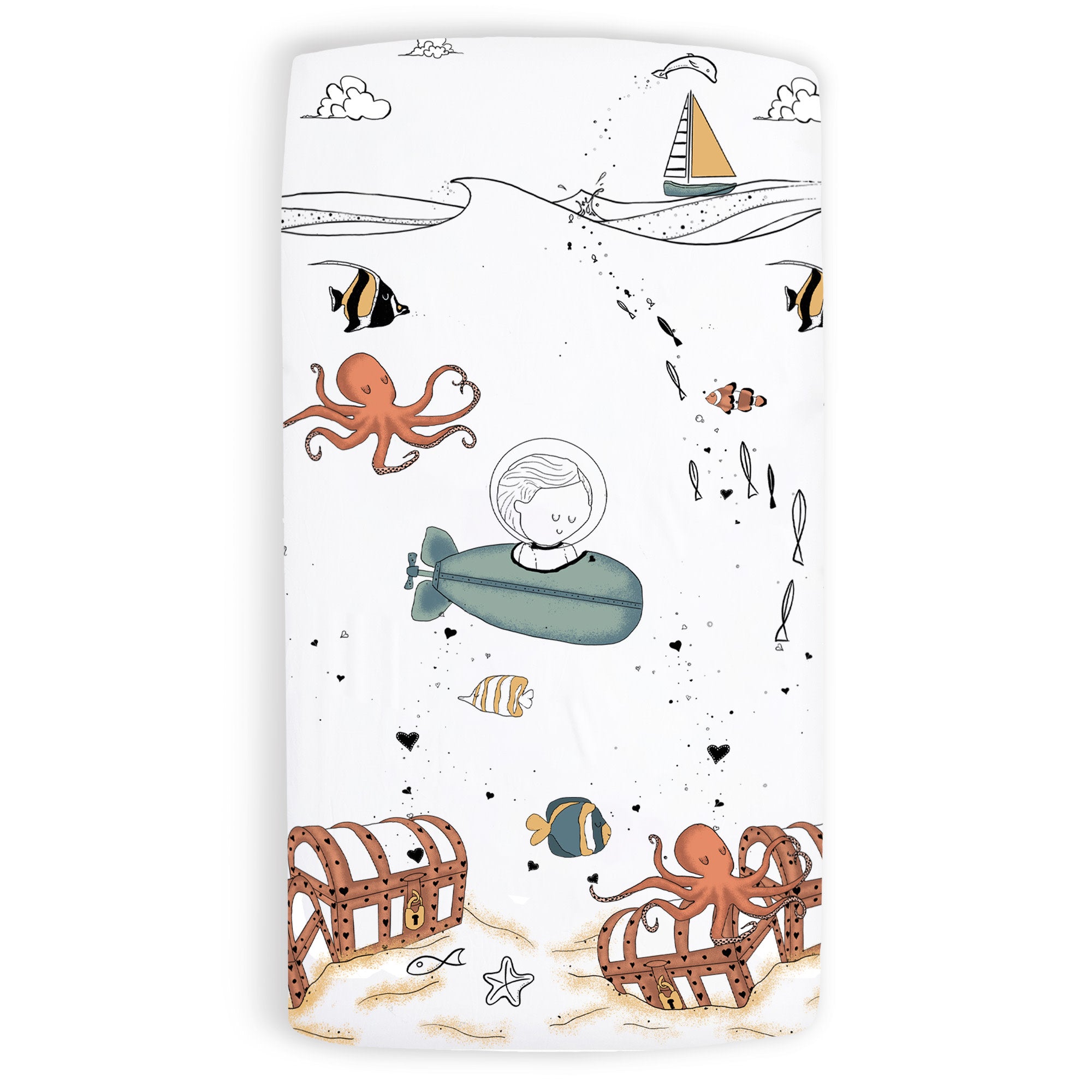 100% Cotton Fitted Crib Sheet - Octopus Treasure