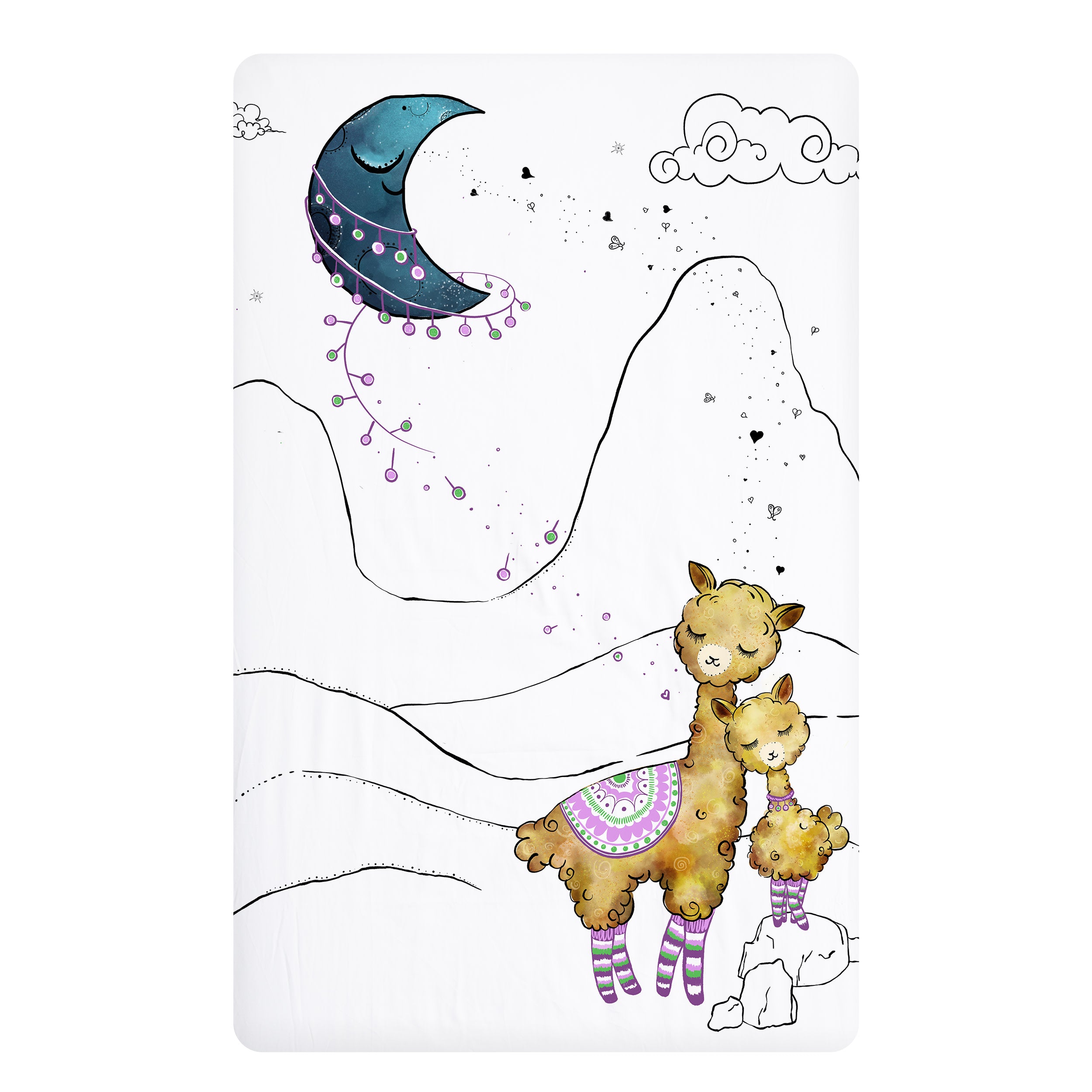 Fitted Mini Crib Sheet - Llama and Mama