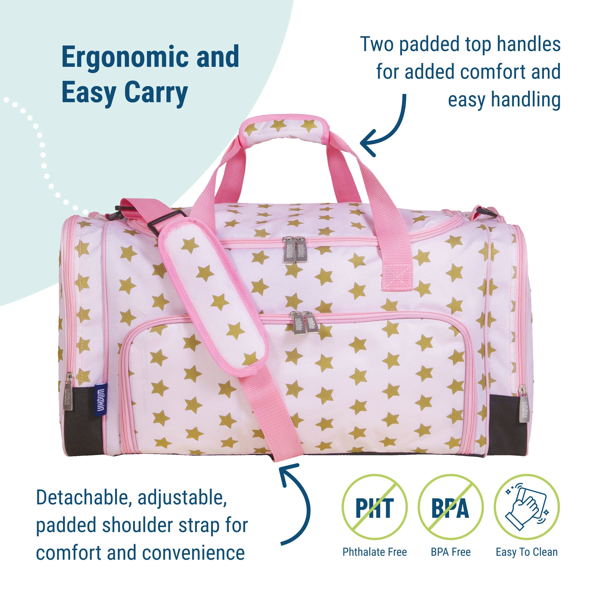 Pink and Gold Stars Weekender Duffel Bag