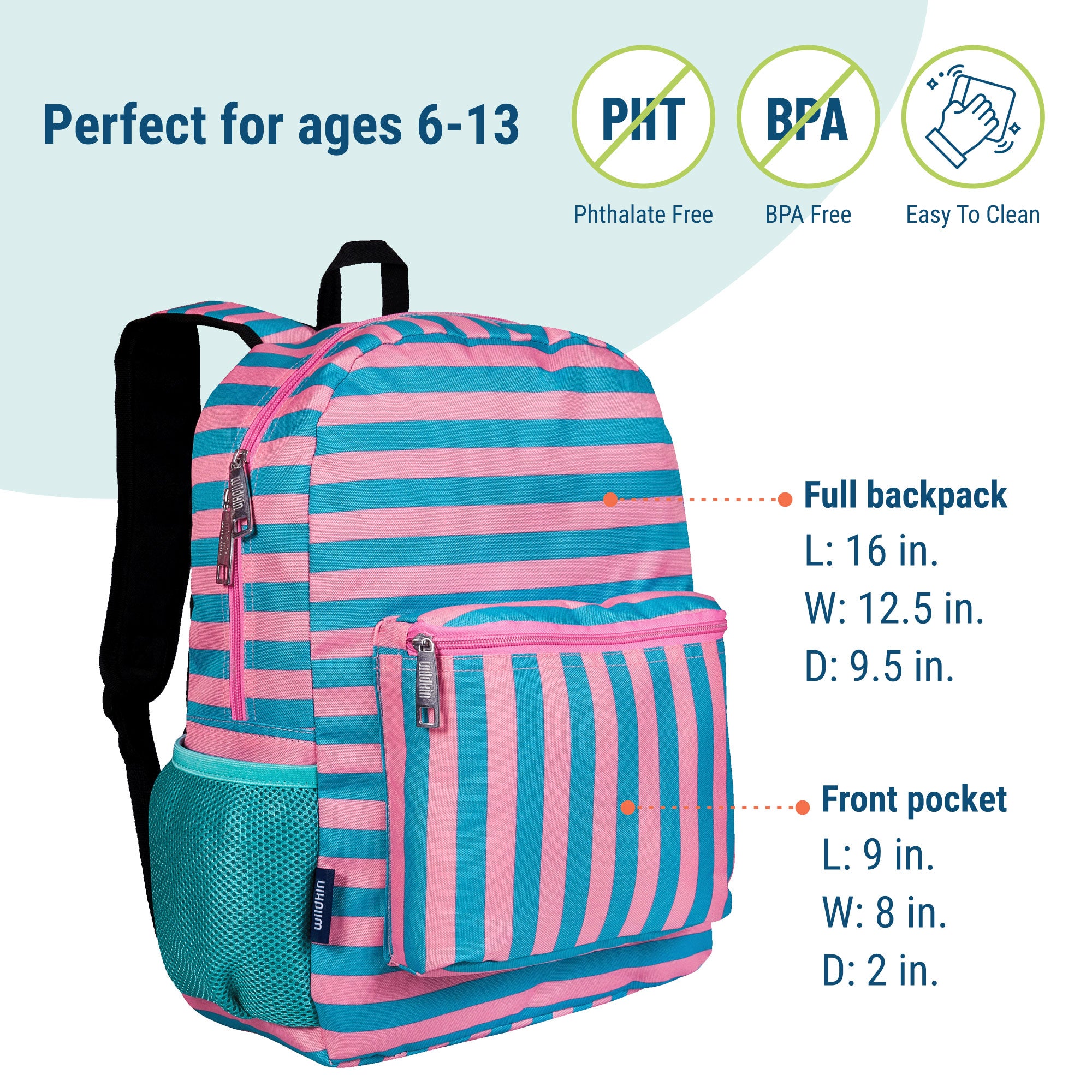 Pink Stripes 16 Inch Backpack