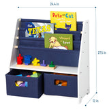 Sling Bookshelf w/ Storage - White w/ Blue Canvas