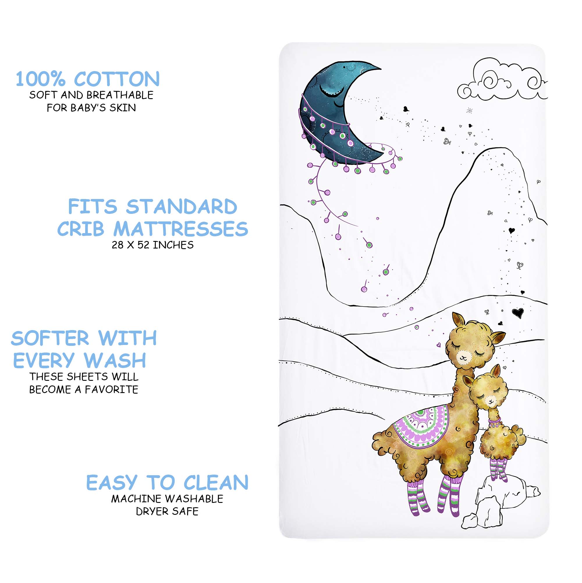 100% Cotton Fitted Crib Sheet - Llama and Mama