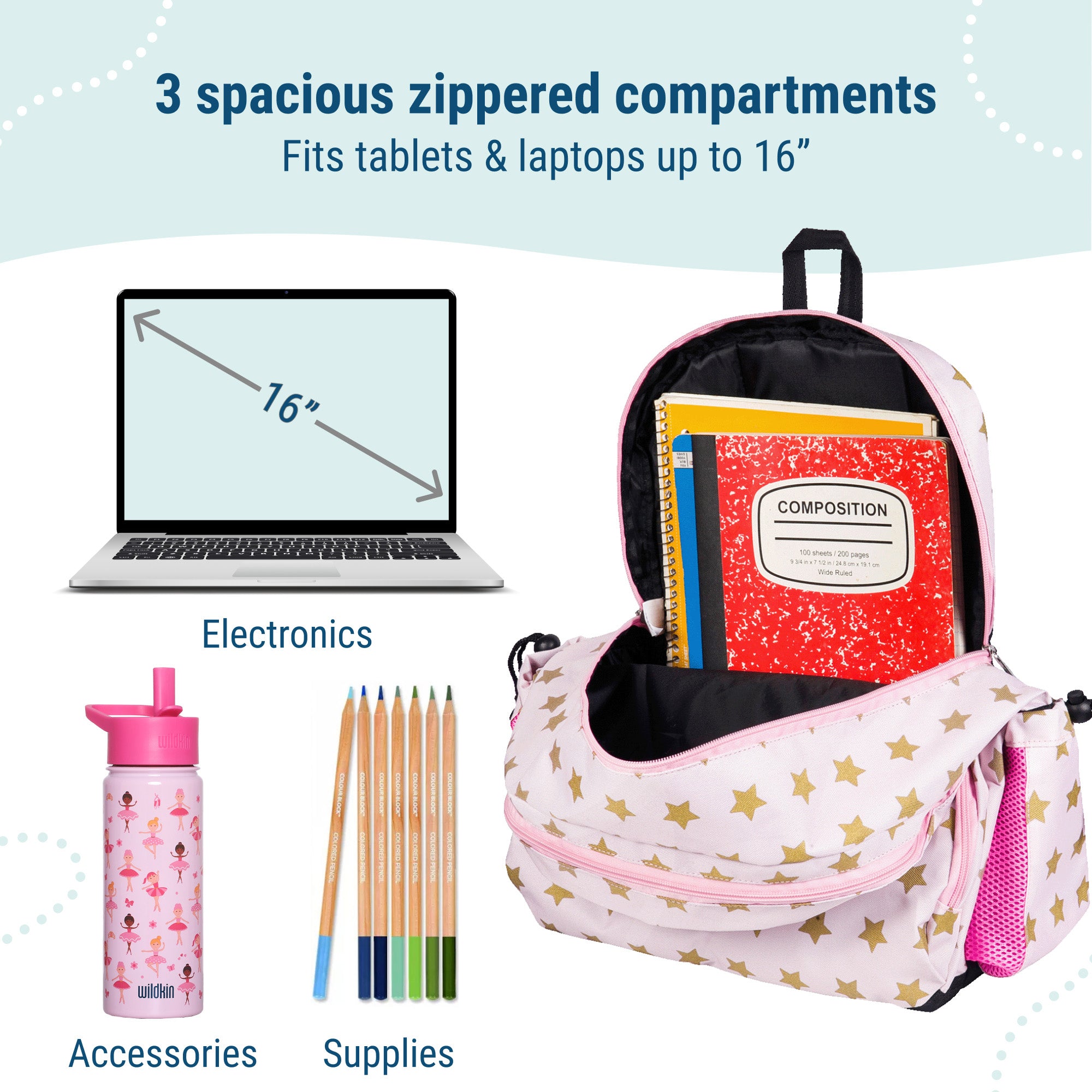 Pink and Gold Stars 17 Inch Backpack