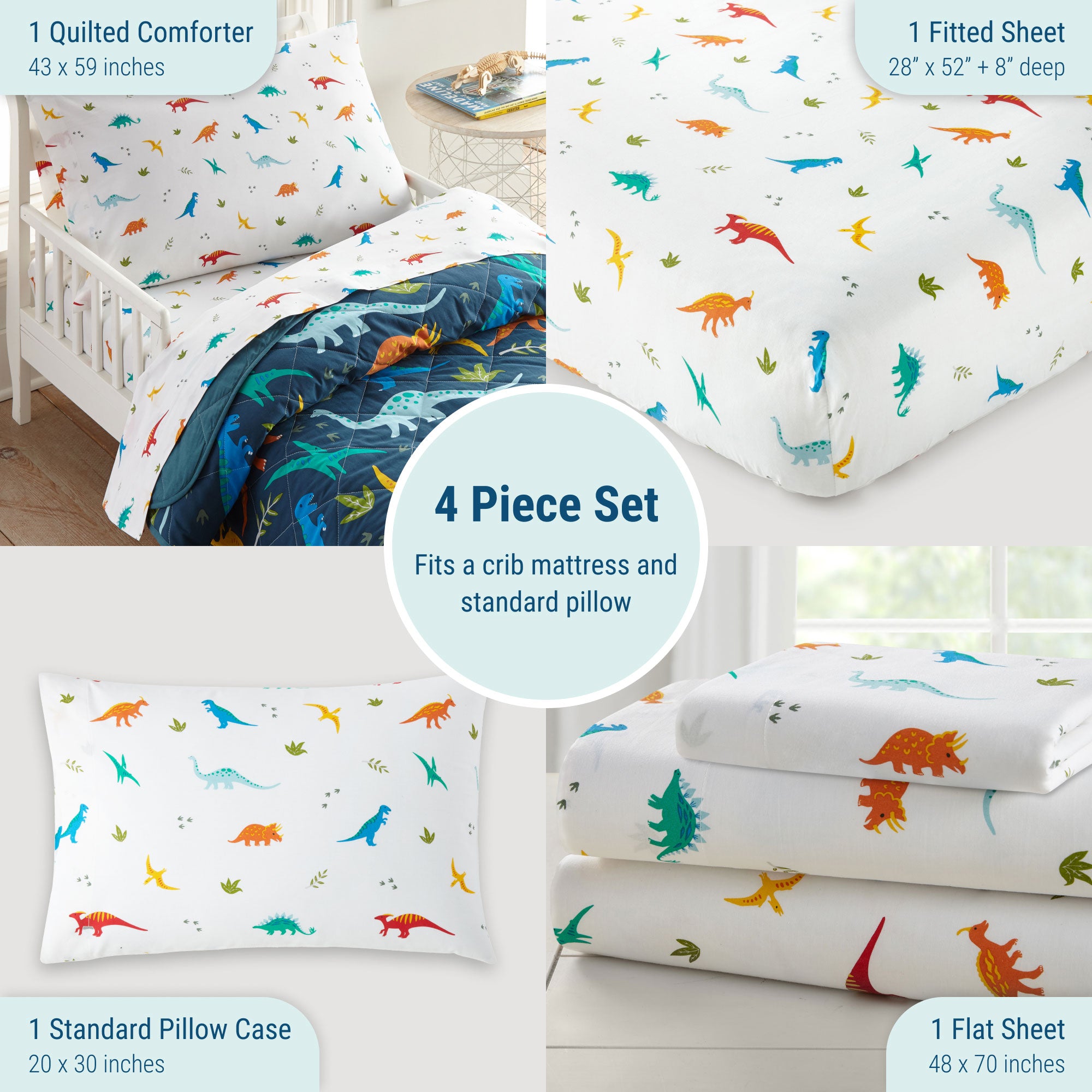 Jurassic Dinosaurs 4 pc Cotton Bed in a Bag - Toddler