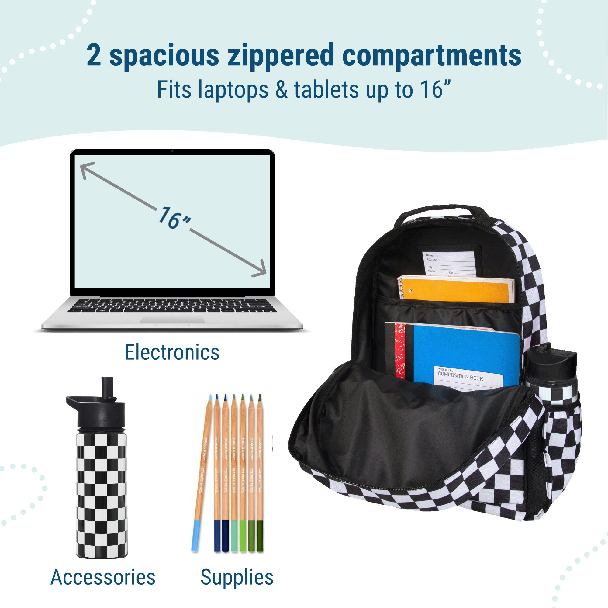 Black and White Checkered ECO rPET Next Gen Backpack - 17 Inch / 18L