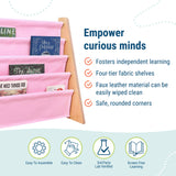 Vegan Leather Original Sling Bookshelf - Natural Wood w/ Light Pink