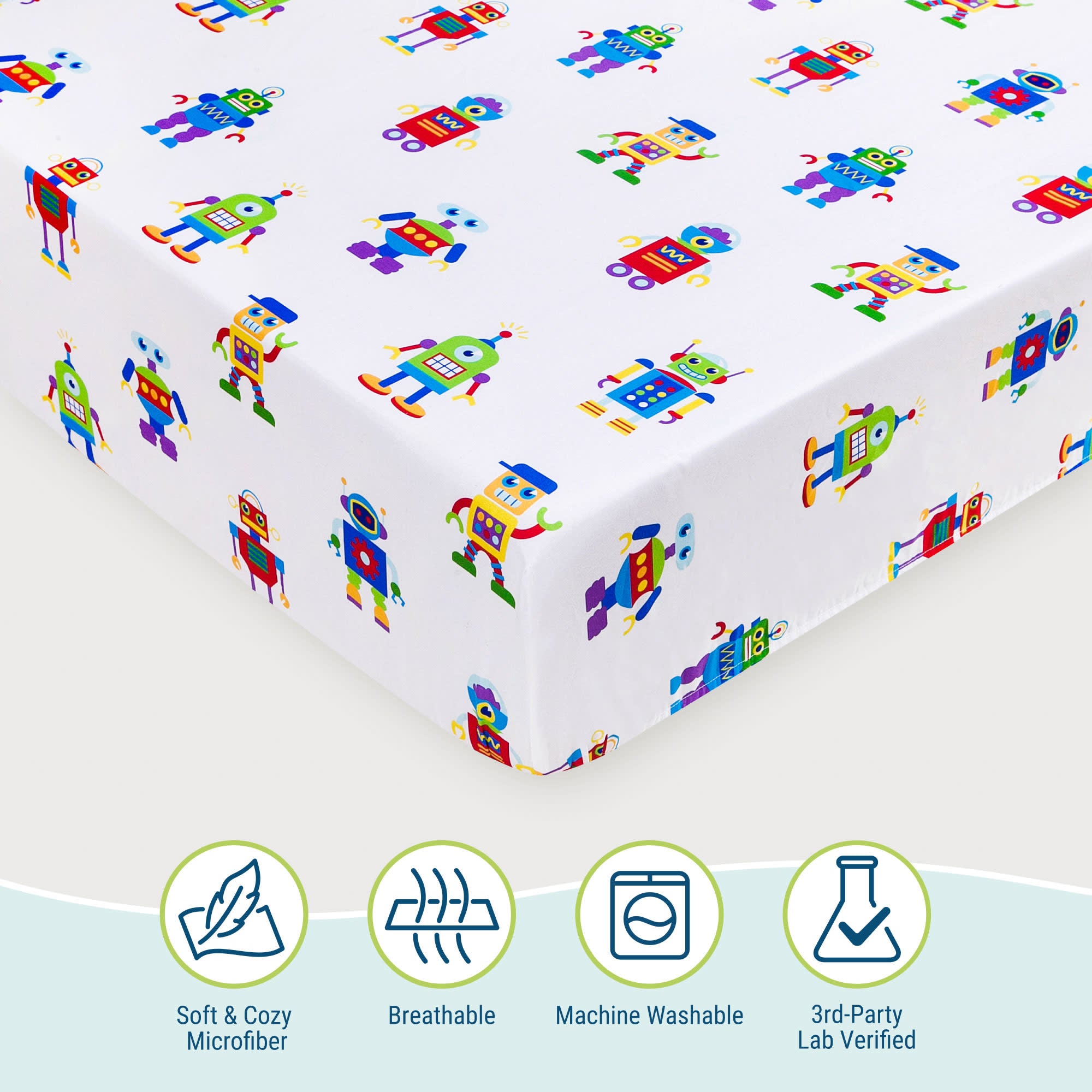 Robots Microfiber Fitted Crib Sheet