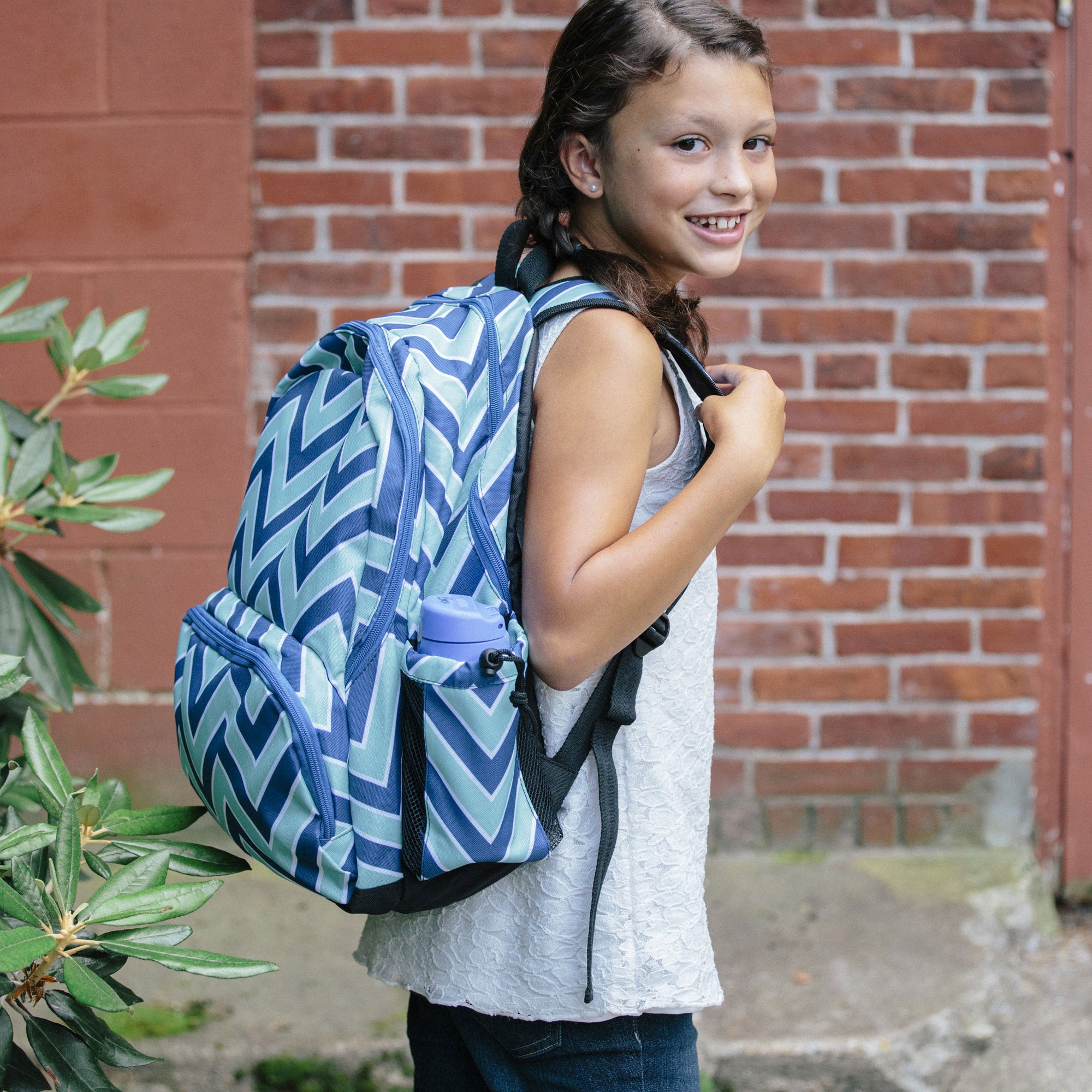 Chevron Blue 17 Inch Backpack