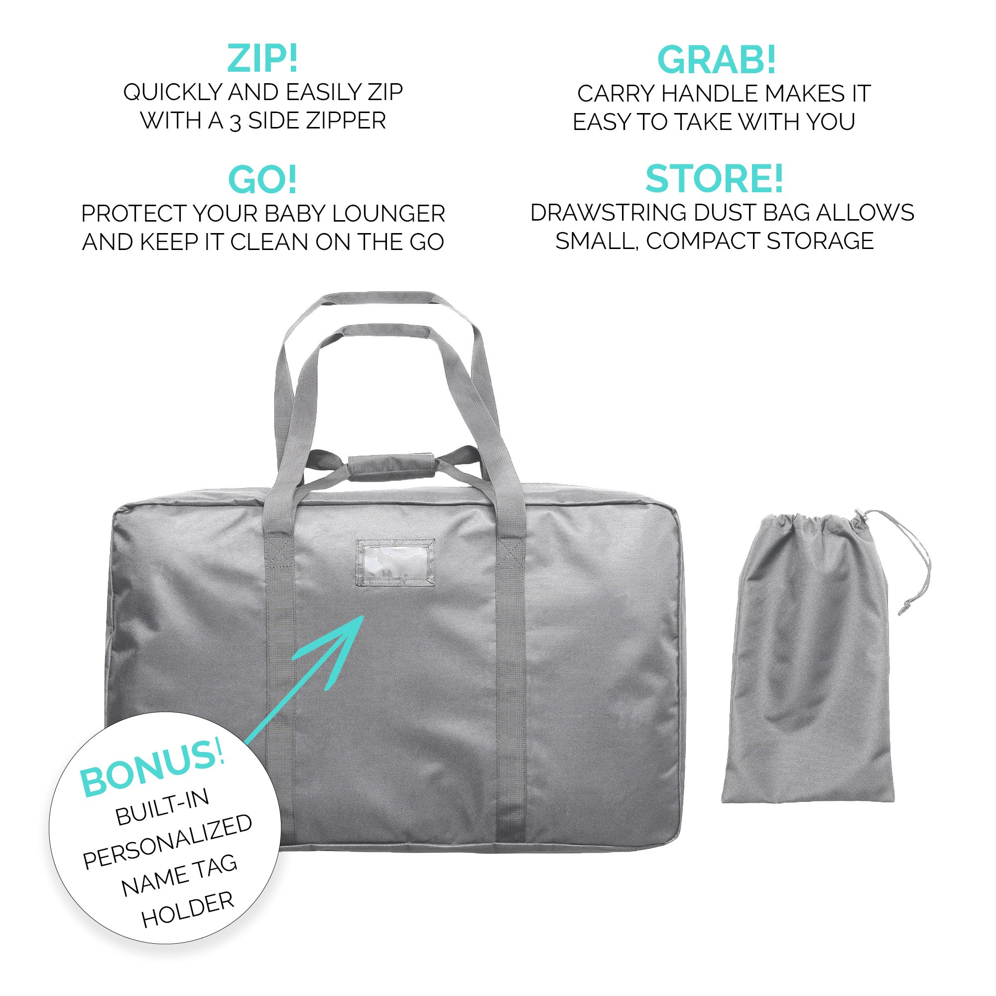 Grey Travel Bag and Transport Tote for Baby Lounger