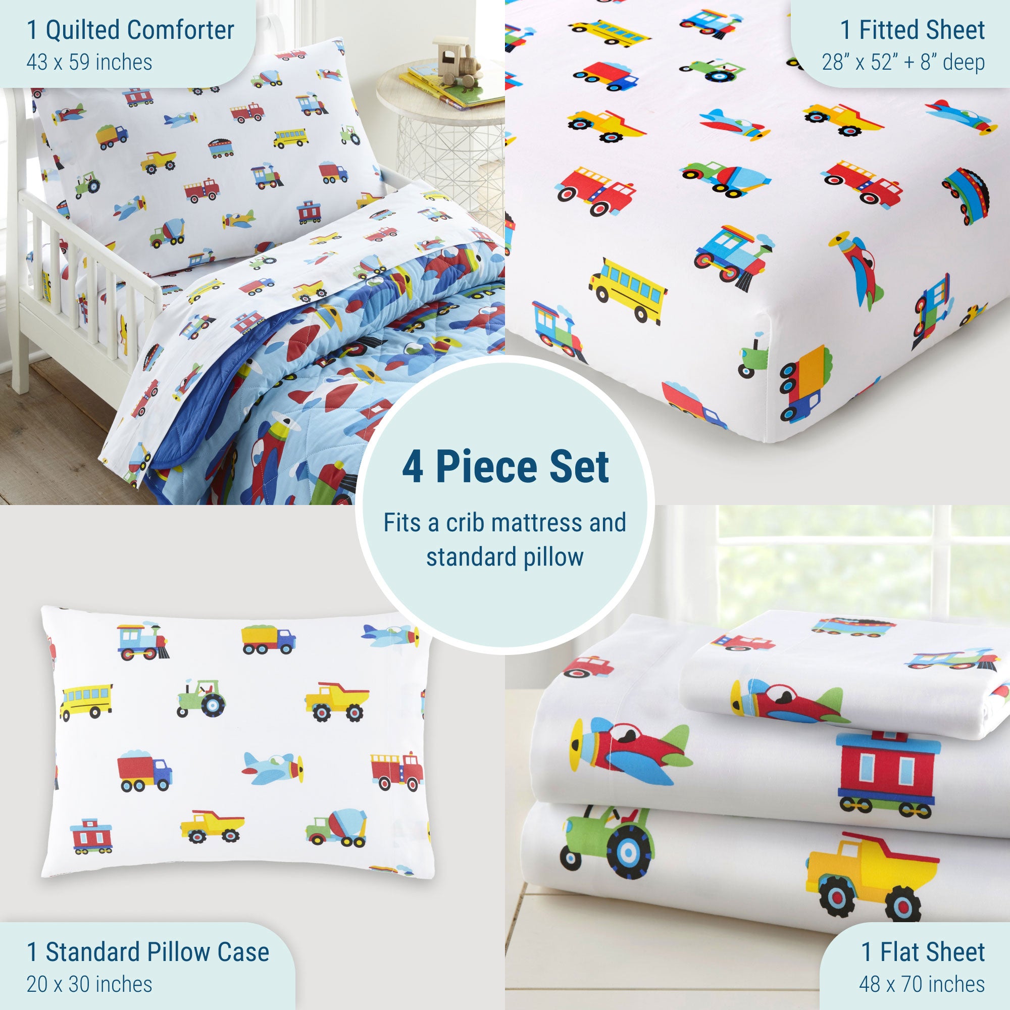 Trains, Planes & Trucks 4 pc Cotton Bed in a Bag - Toddler