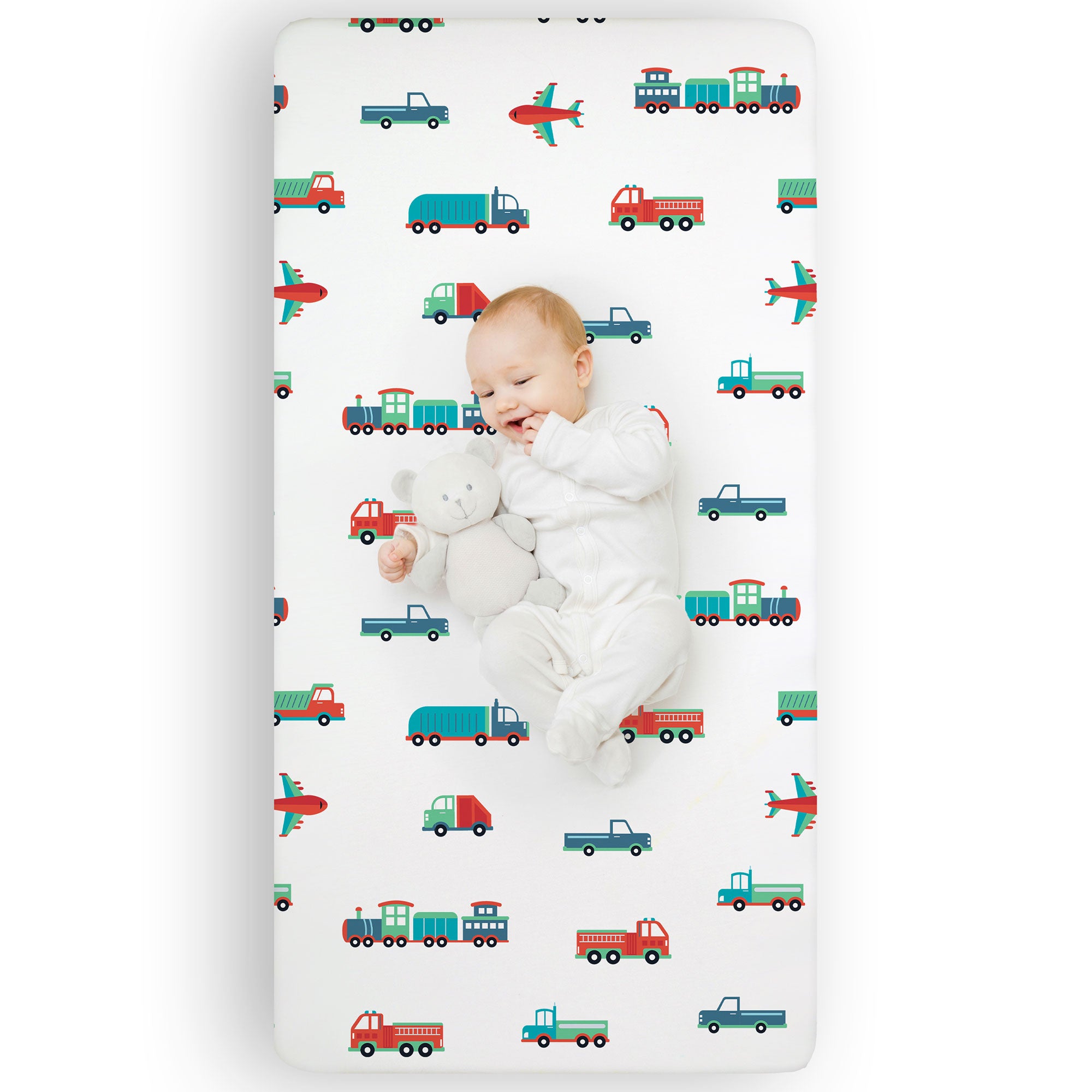 Transportation 100% Cotton Percale Fitted Crib Sheet