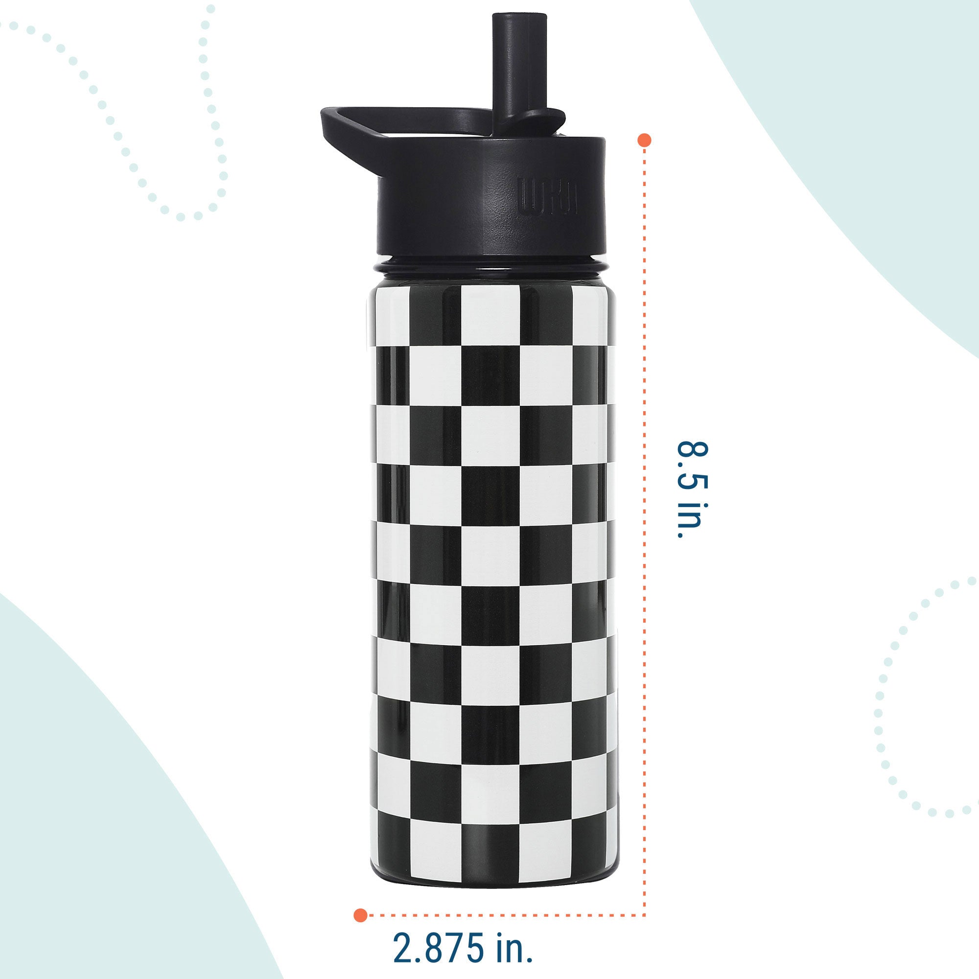 Black and White Checkered Steel Water Bottle
