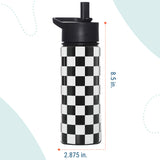 Black and White Checkered Steel Water Bottle