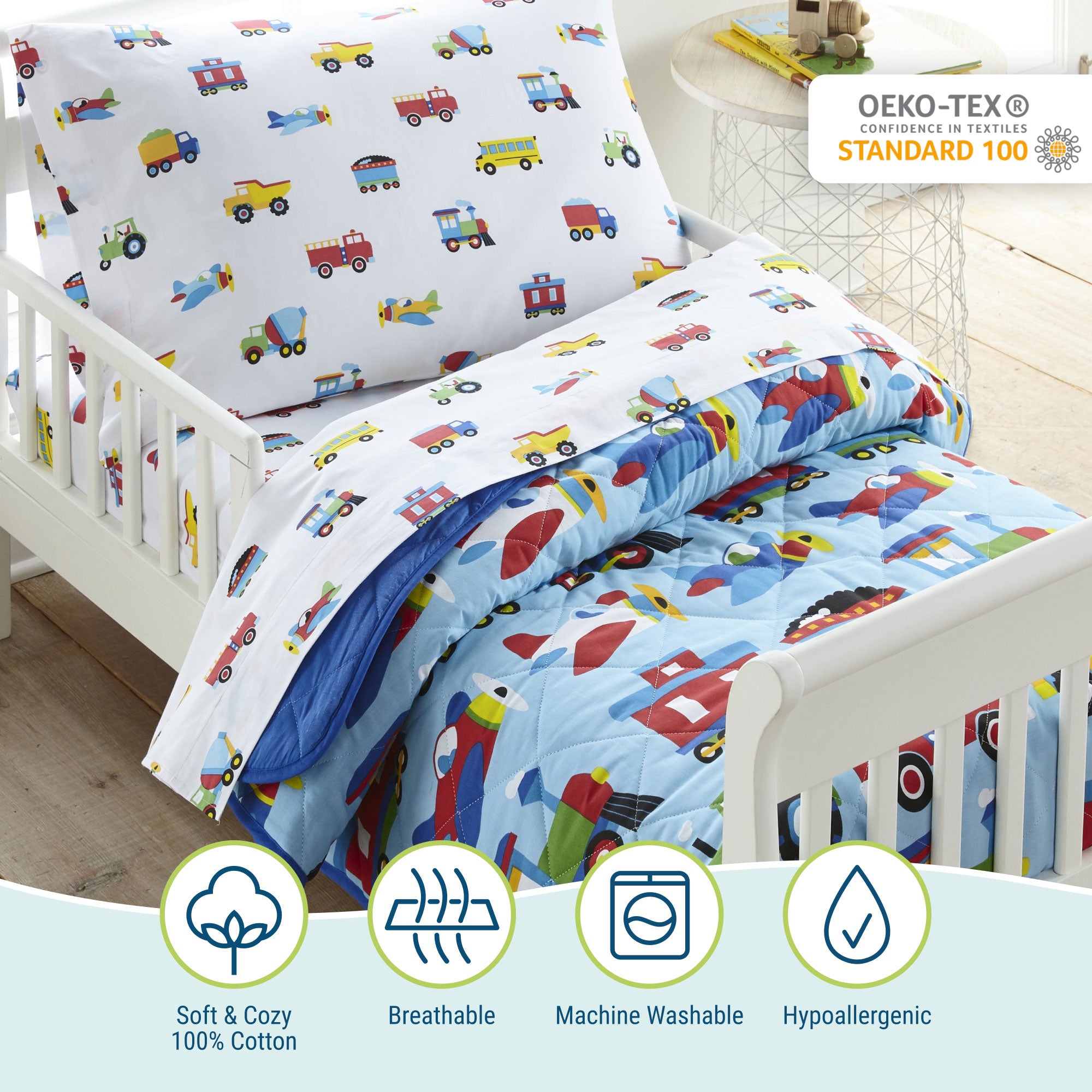 Trains, Planes & Trucks 4 pc Cotton Bed in a Bag - Toddler