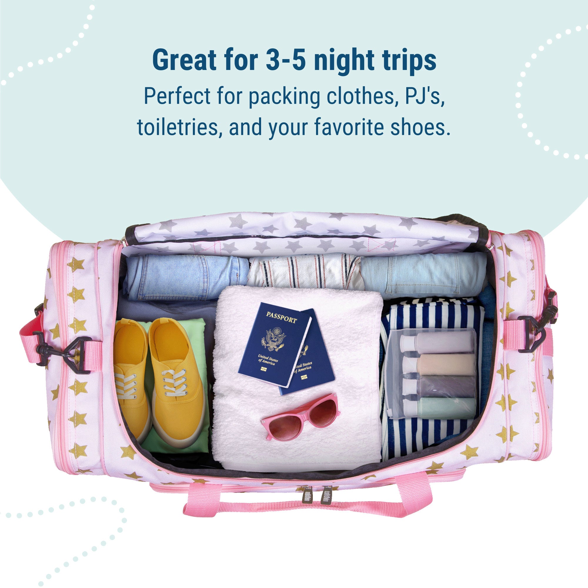 Pink and Gold Stars Weekender Duffel Bag