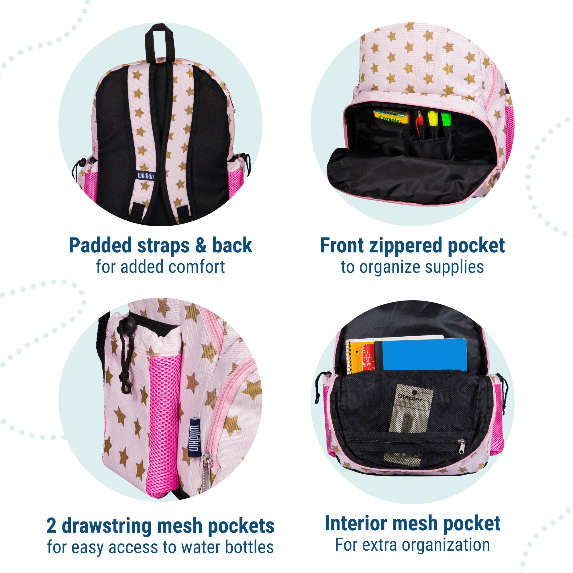 Pink and Gold Stars 17 Inch Backpack