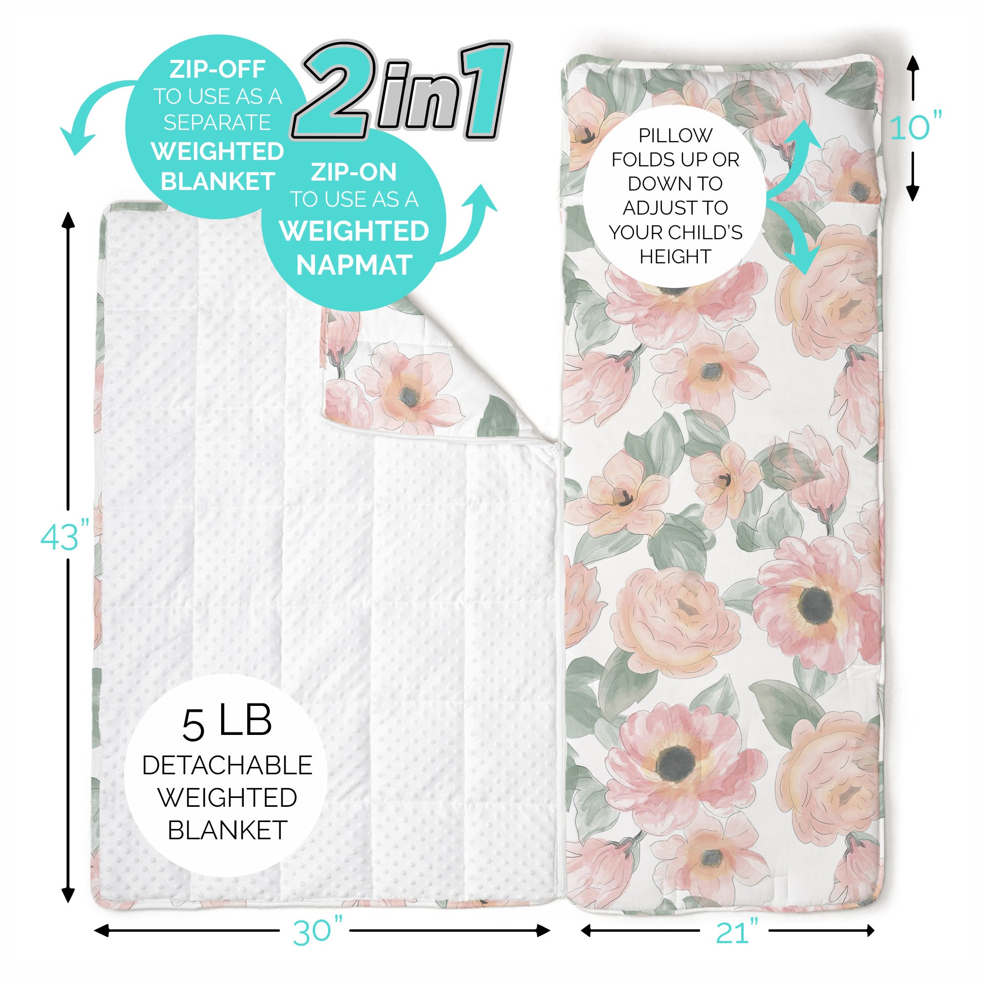 Extra Long Toddler Nap Mat - Floral Watercolor