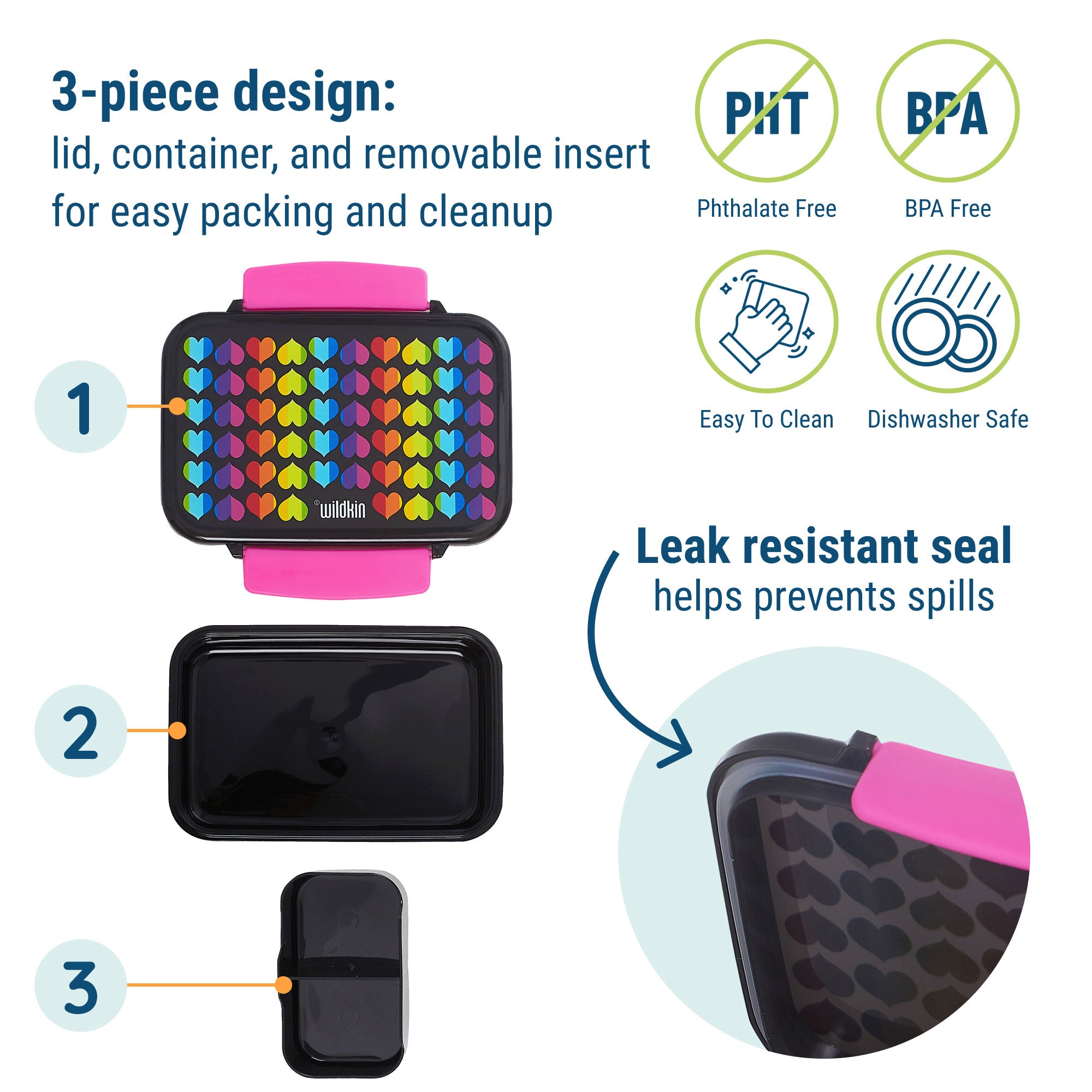 Rainbow Hearts Reusable Food Container Bento Box