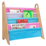 Premium Modern Sling Bookshelf - Natural Wood w/ Pink, Purple and Blue