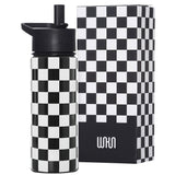 Black and White Checkered Steel Water Bottle