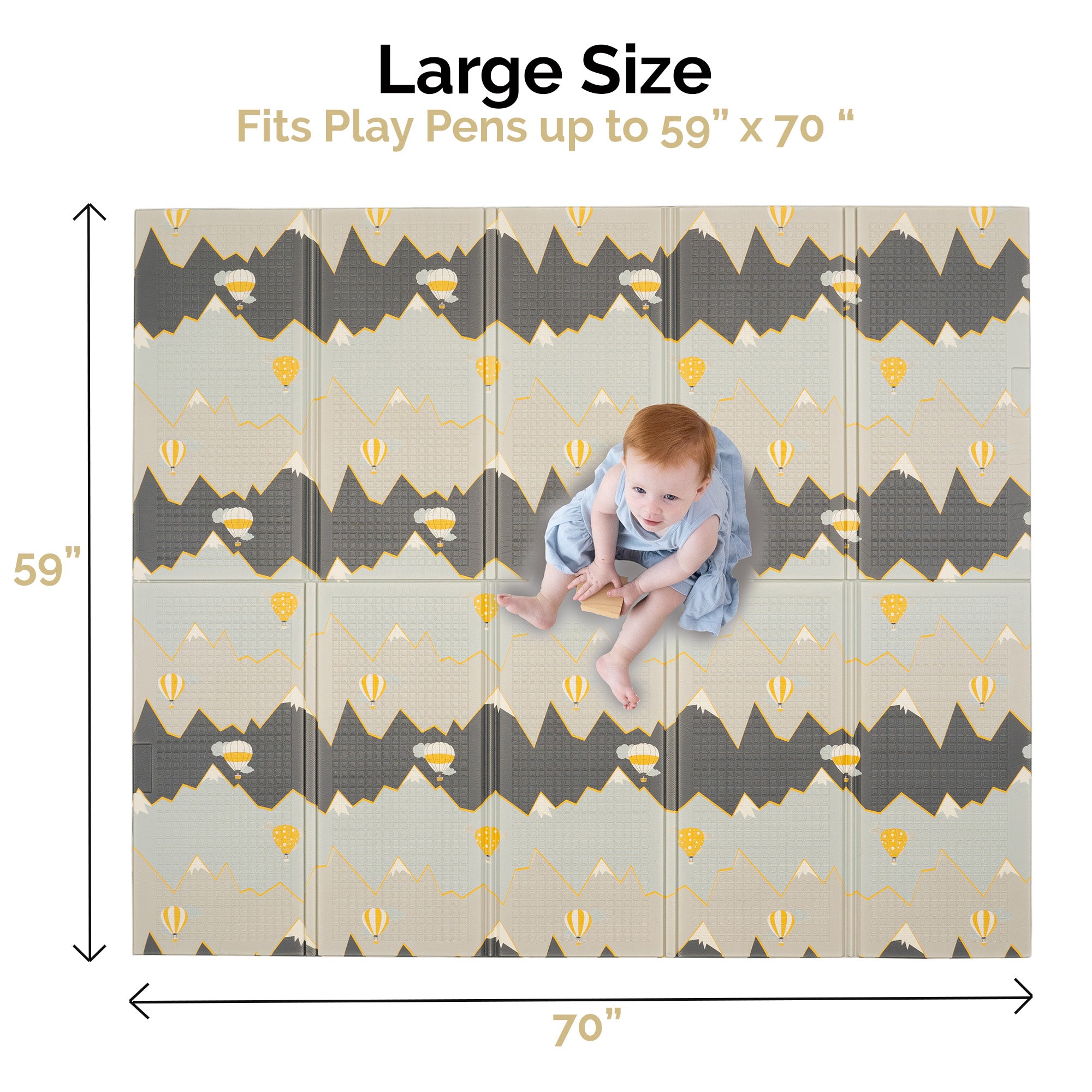 Large Play Mat - Hot Air Balloons & Yellow Rainbow