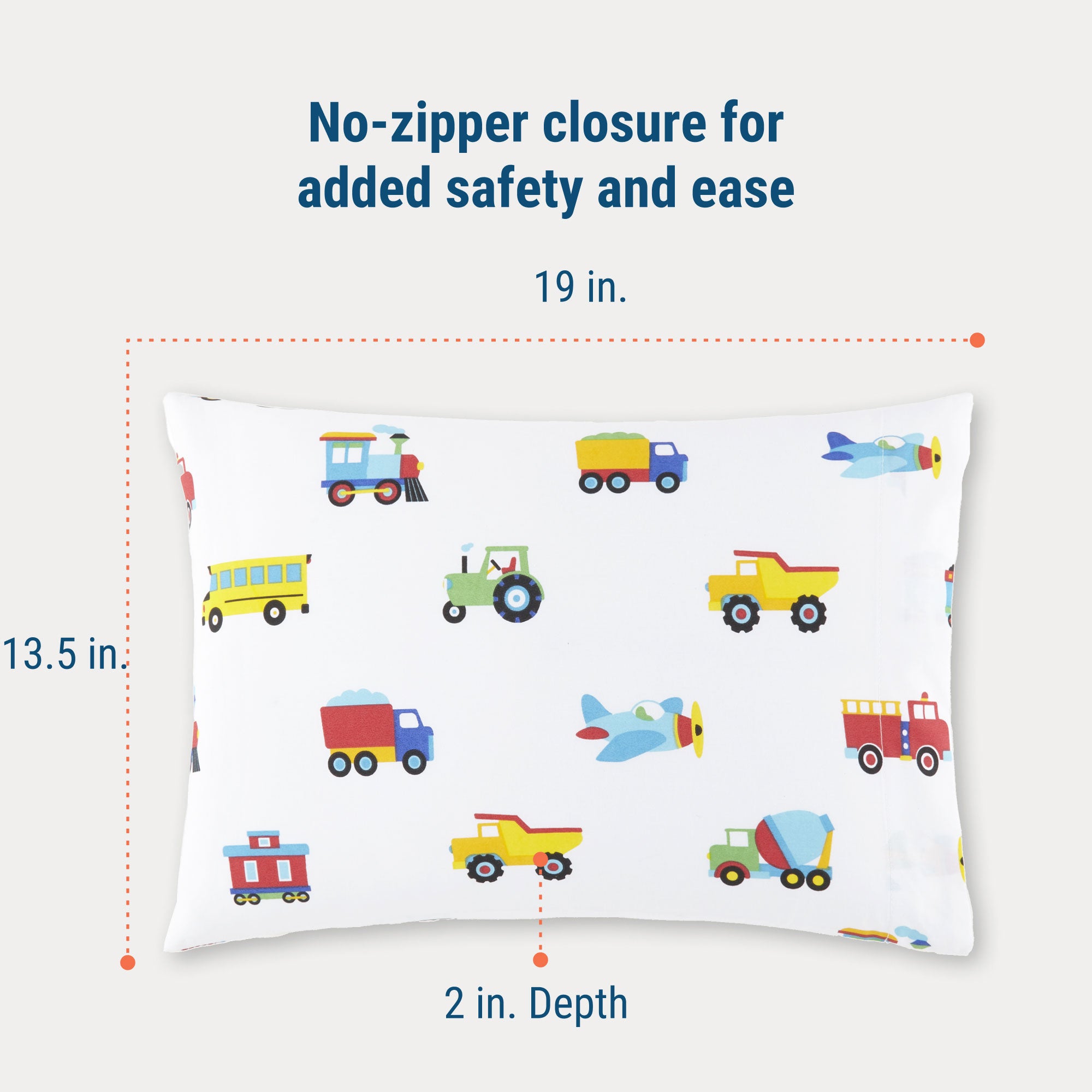 Trains, Planes & Trucks 100% Cotton Hypoallergenic Pillowcase - Toddler