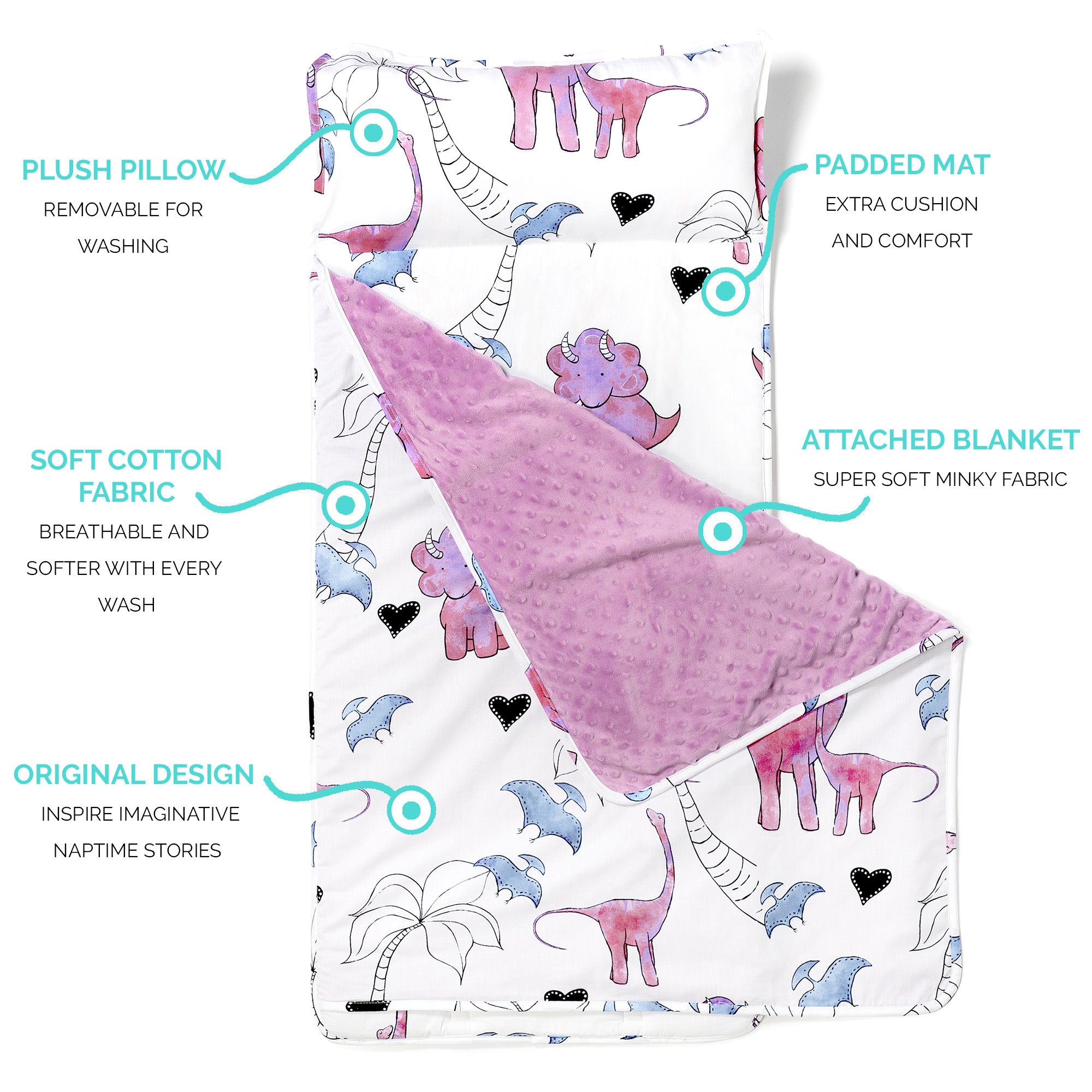 Toddler Nap Mat - Pink Dino