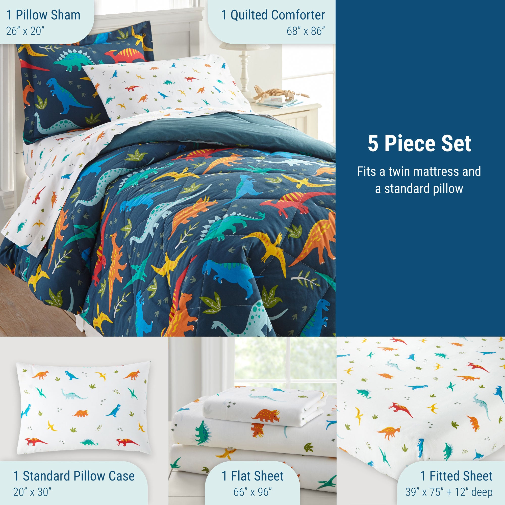 Jurassic Dinosaurs 5 pc Cotton Bed in a Bag - Twin
