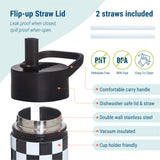 Black and White Checkered Steel Water Bottle