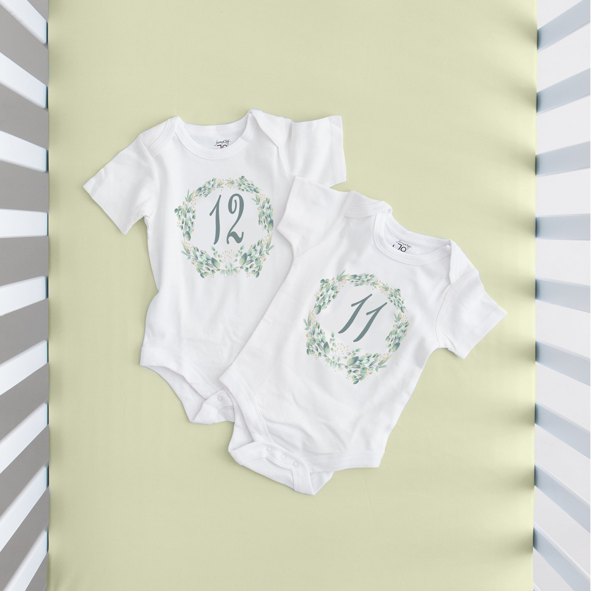Botanical Seize The Moment Baby Milestone Onesies, 1 Through 12 Bodysuit Set With Numbers