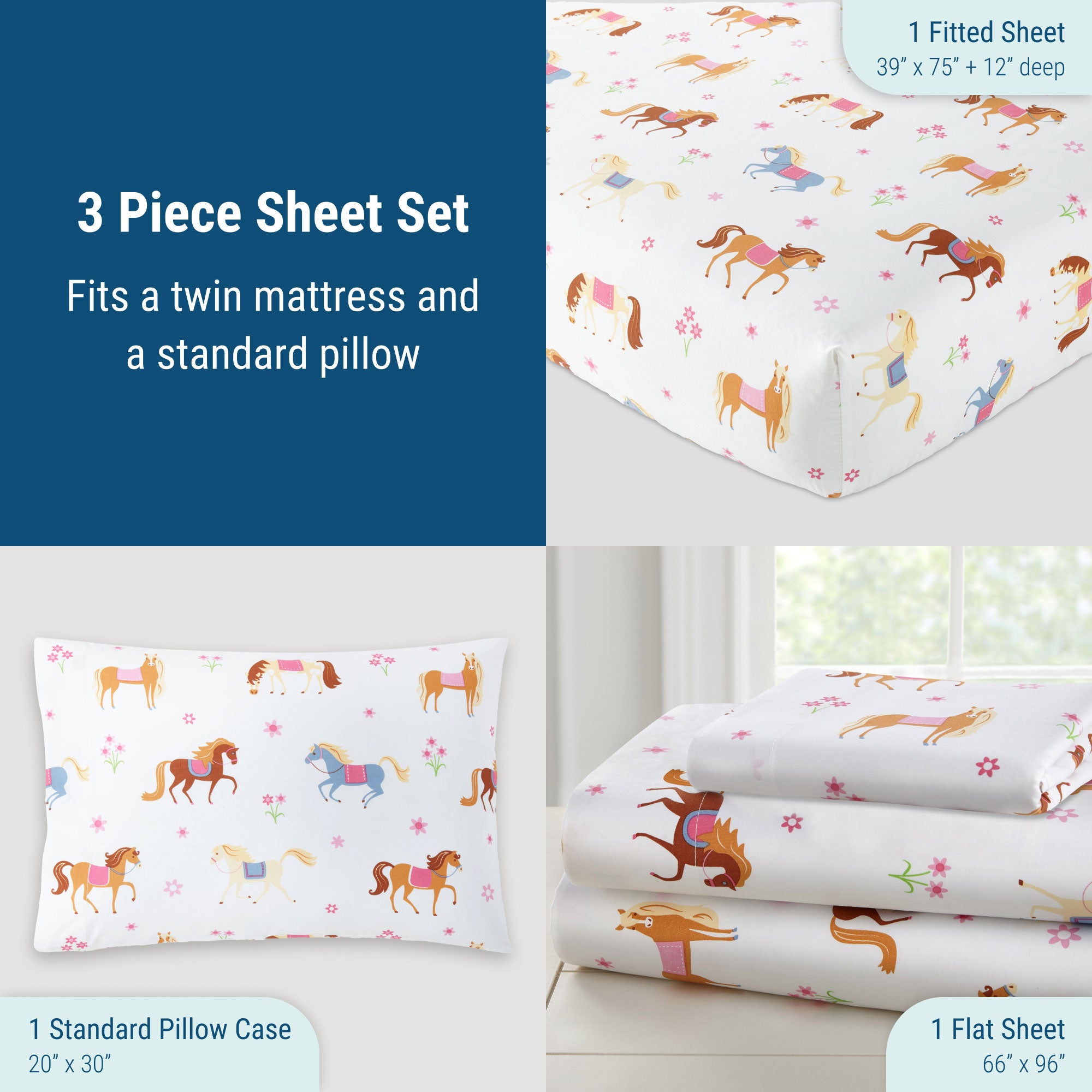 Horses 100% Cotton Percale Sheet Set