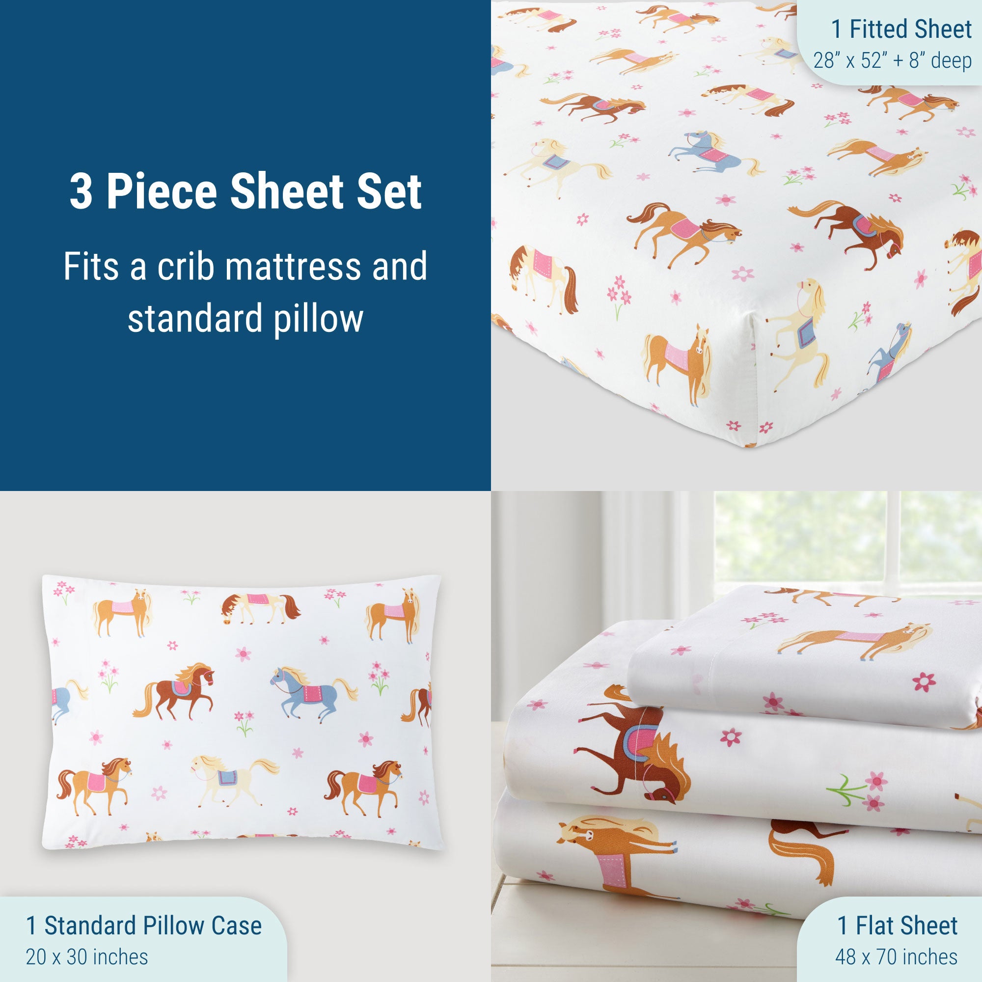 Horses 100% Cotton Percale Sheet Set