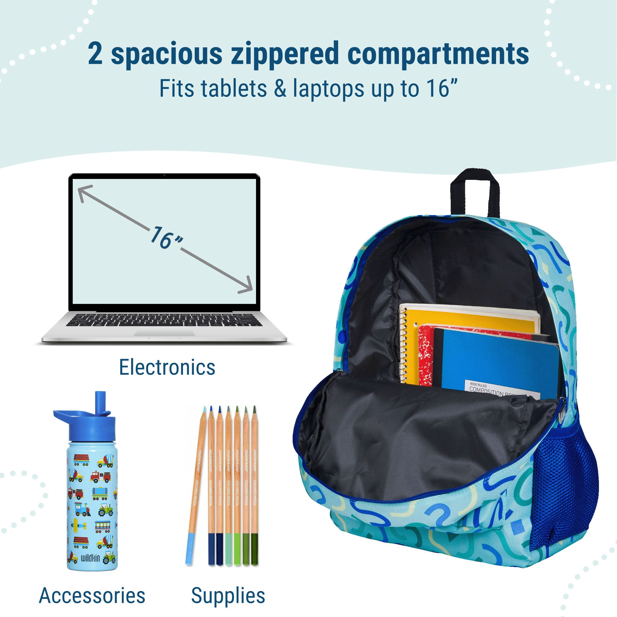 Confetti Blue 16 Inch Backpack