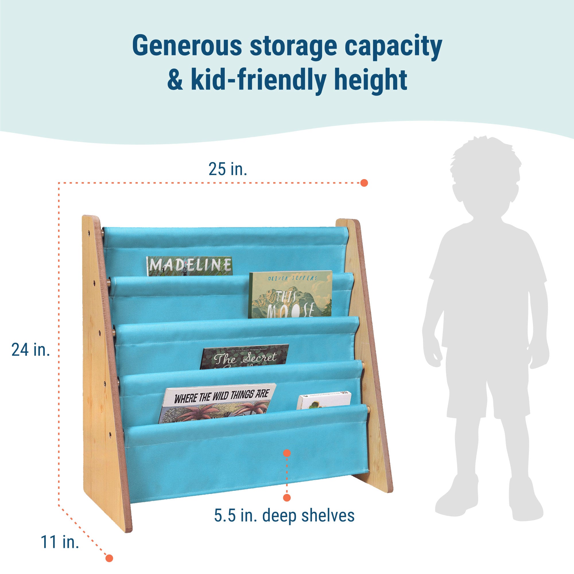 Premium Sling Bookshelf - Natural w/ Aqua