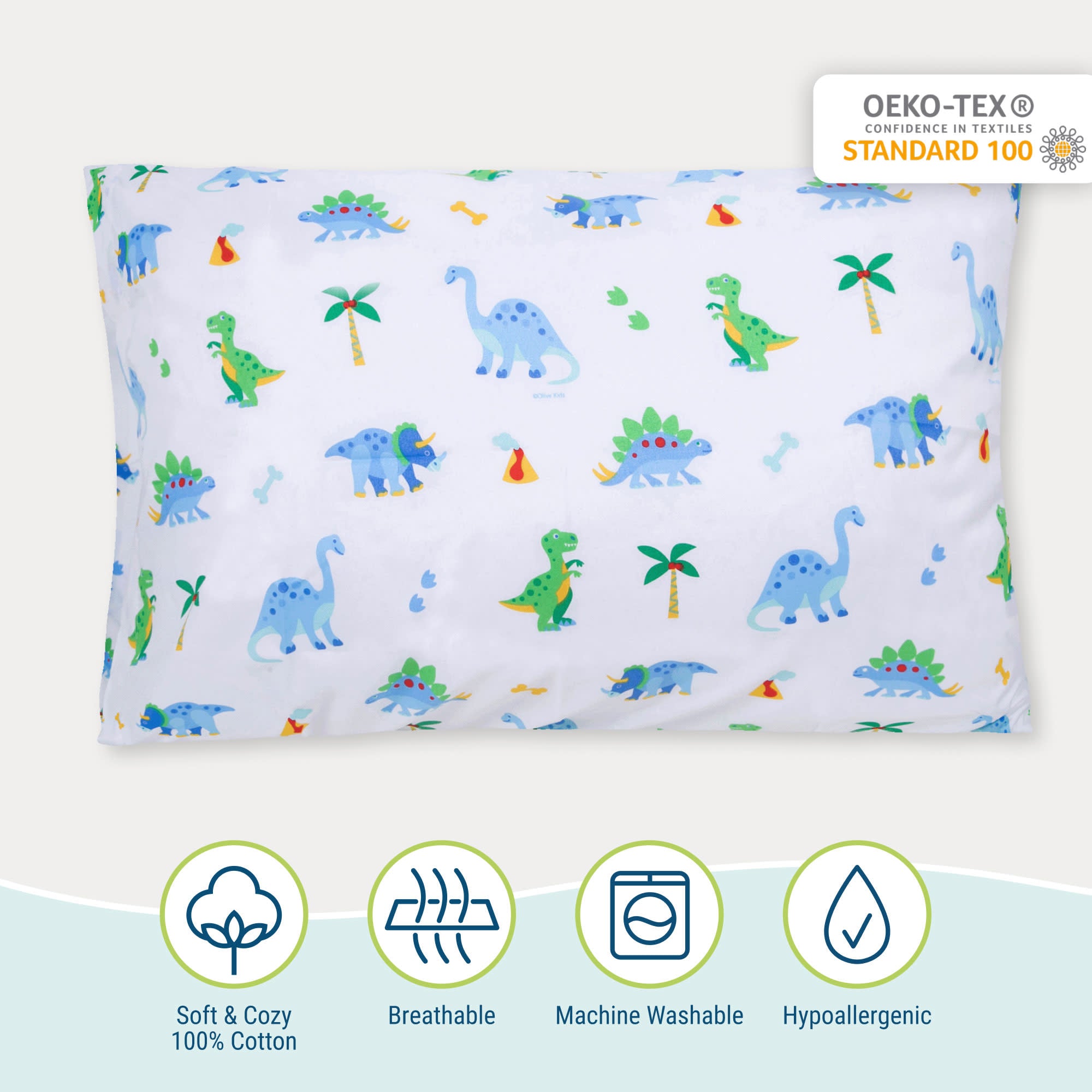 Dinosaur Land 100% Cotton Pillowcase - Standard