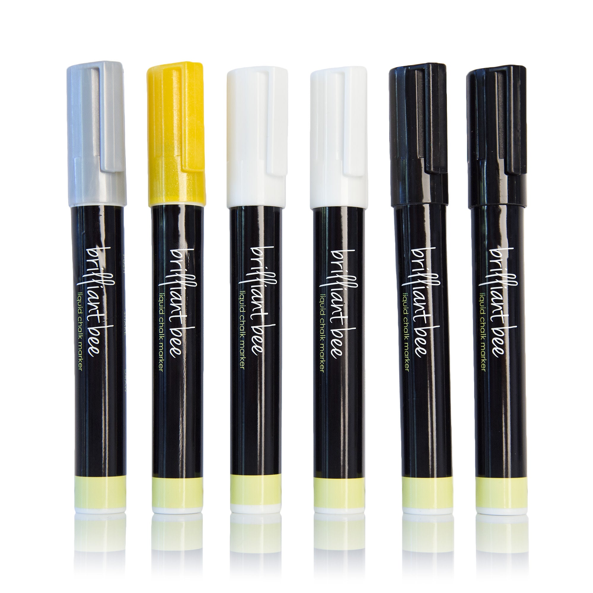 6 Pack, Black (2), White (2), Silver (1), Gold (1) Liquid Chalk Markers Set with Reversible Tip